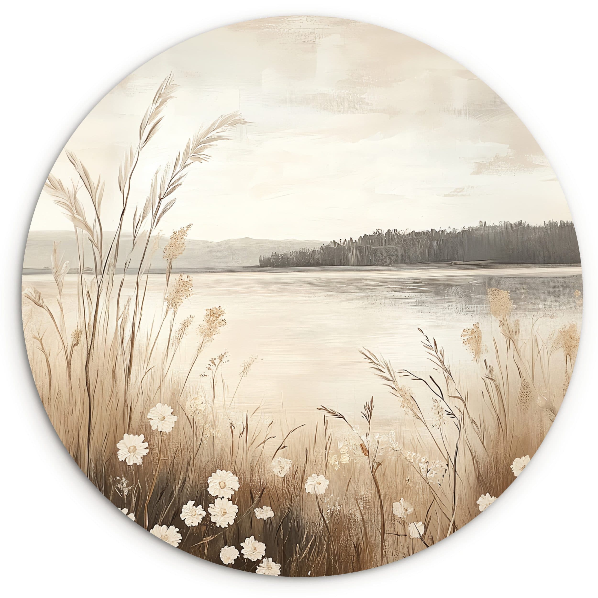 MuchoWow Gemälde See - Wasser - Natur - Beige, Fotodruck Kreis Wanddekoration - Bild 2
