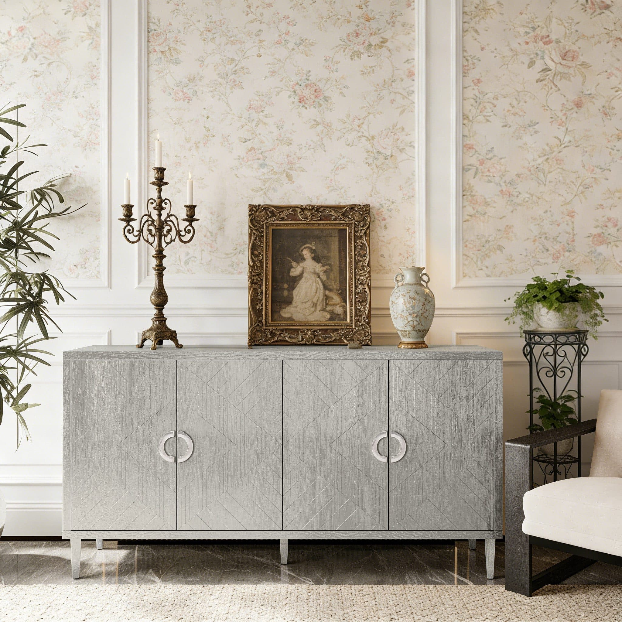Celya Sideboard 152 cm 4-türig Champagner MDF Kiefernholzbeine - Bild 2
