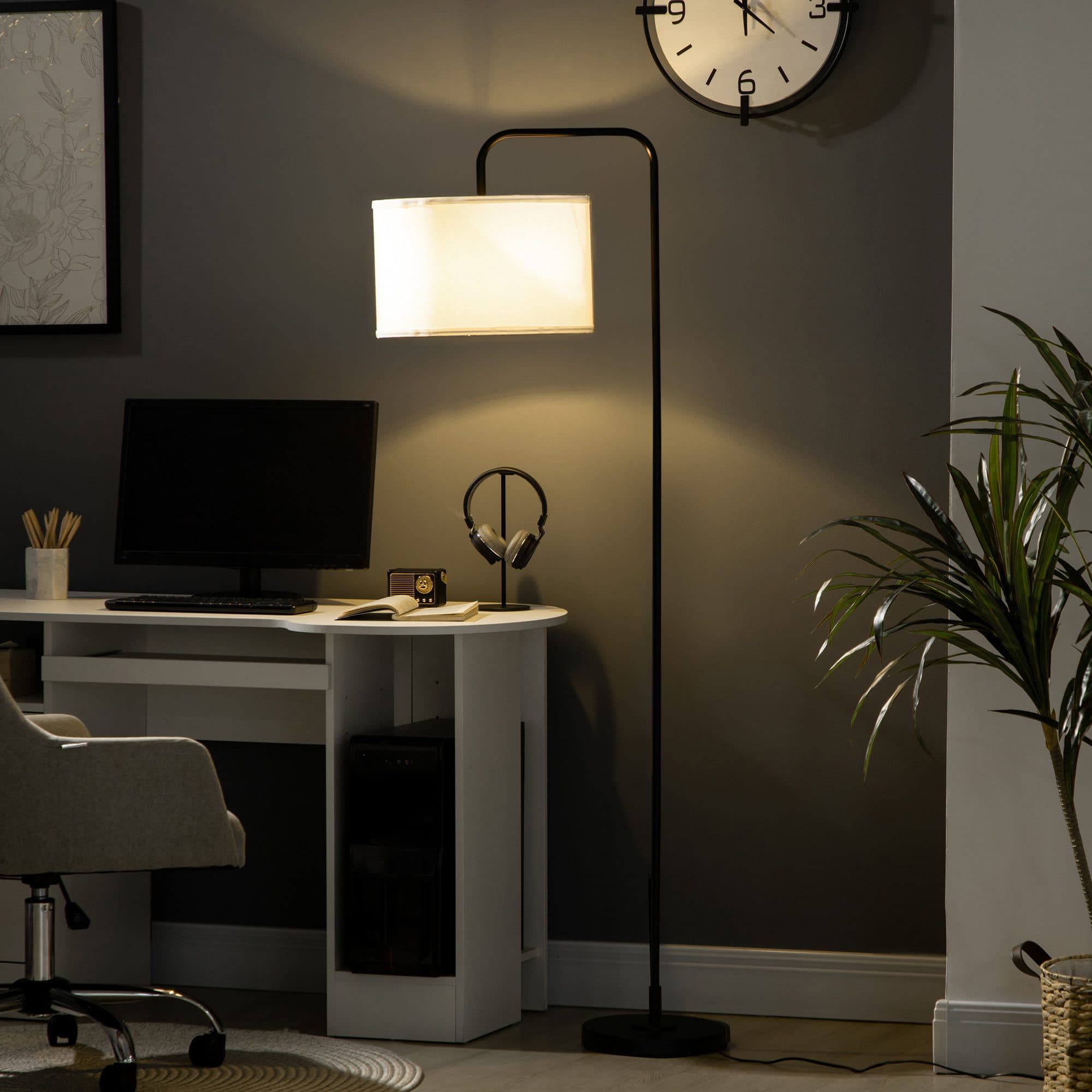 HOMCOM Stehlampe Weiß mit Stoff-Lampenschirm und Fußschalter - Bild 2