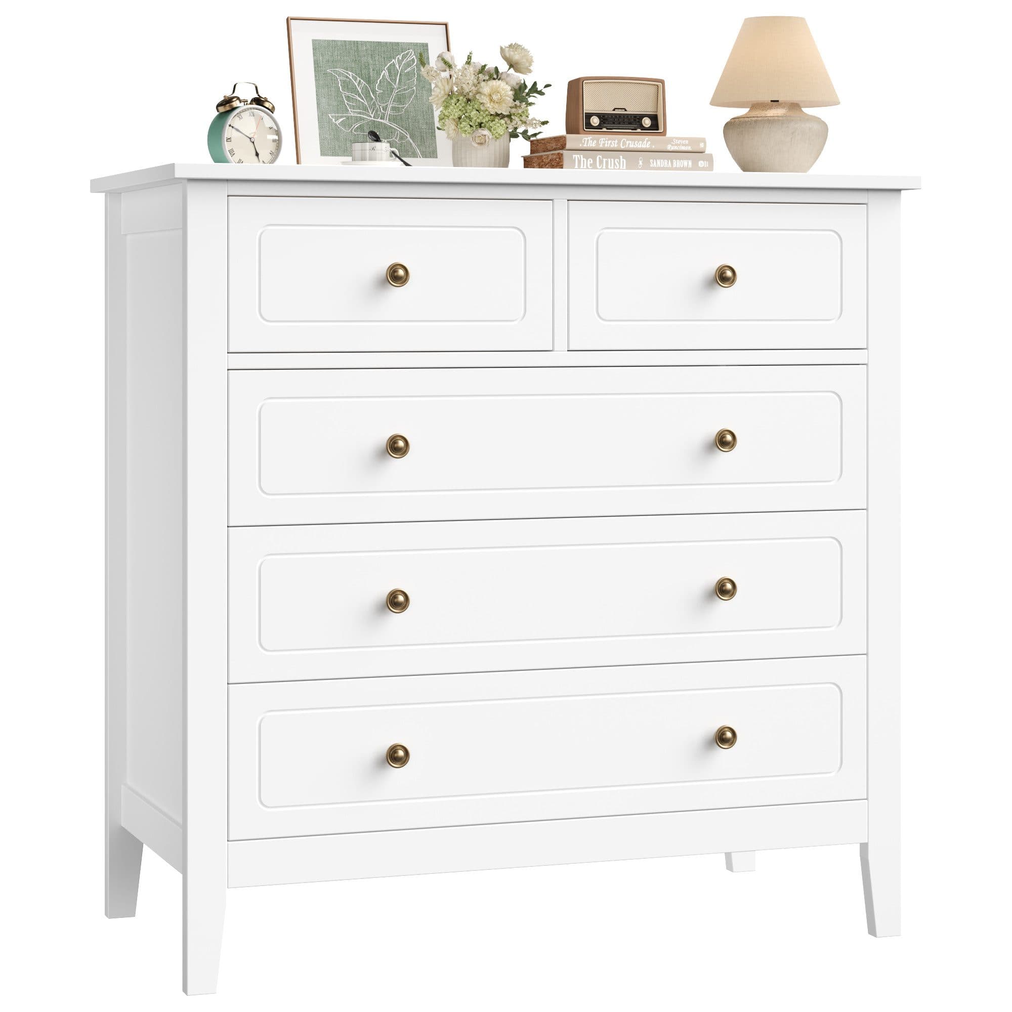 Homfa Kommode Sideboard 5 Schubladen Metallgriffe Weiß 80x40x80cm - Bild 2
