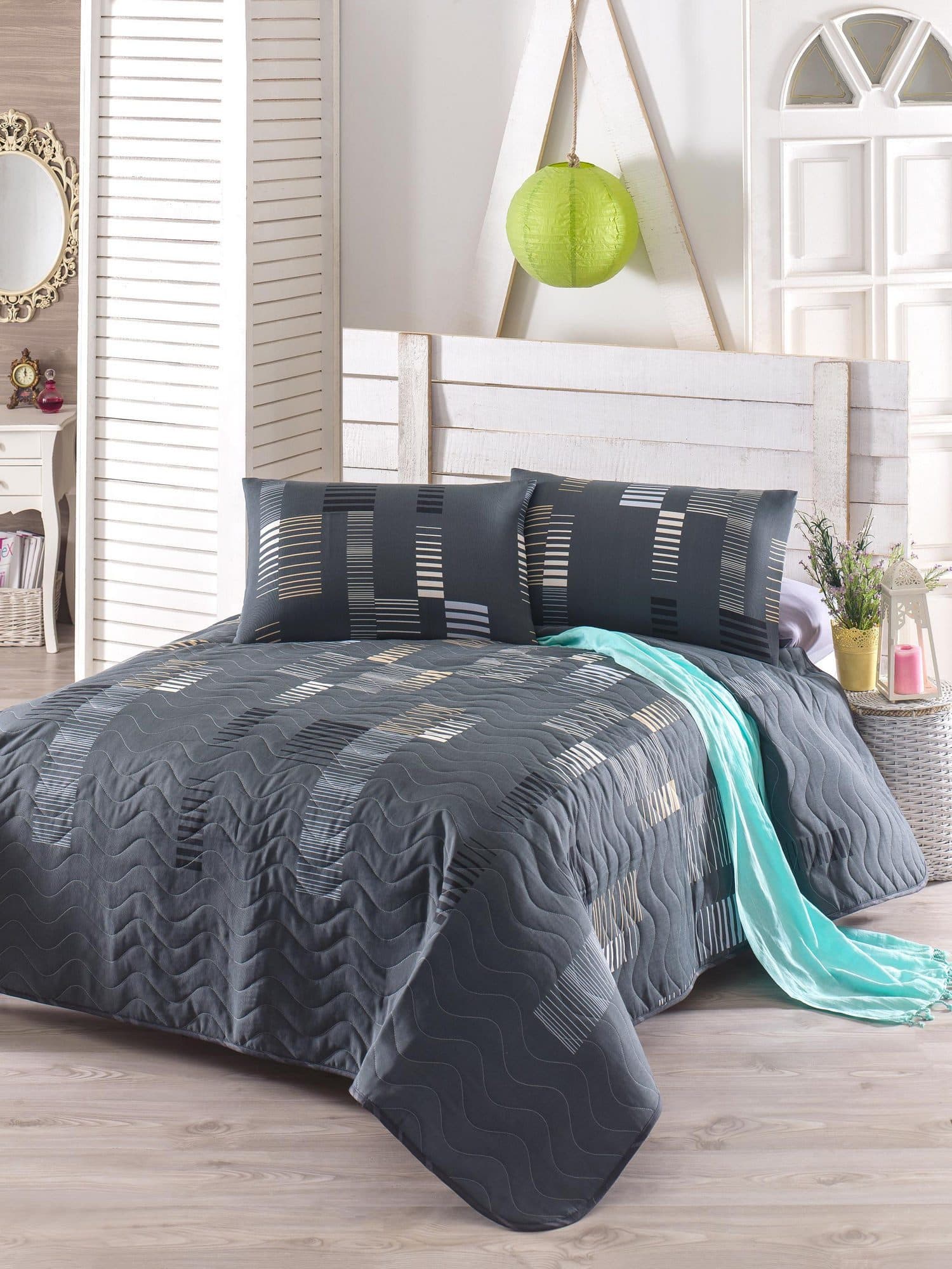 L'Essentiel Maison Bettdecke + Kopfkissen 65% Baumwolle 35% Polyester Anthrazit