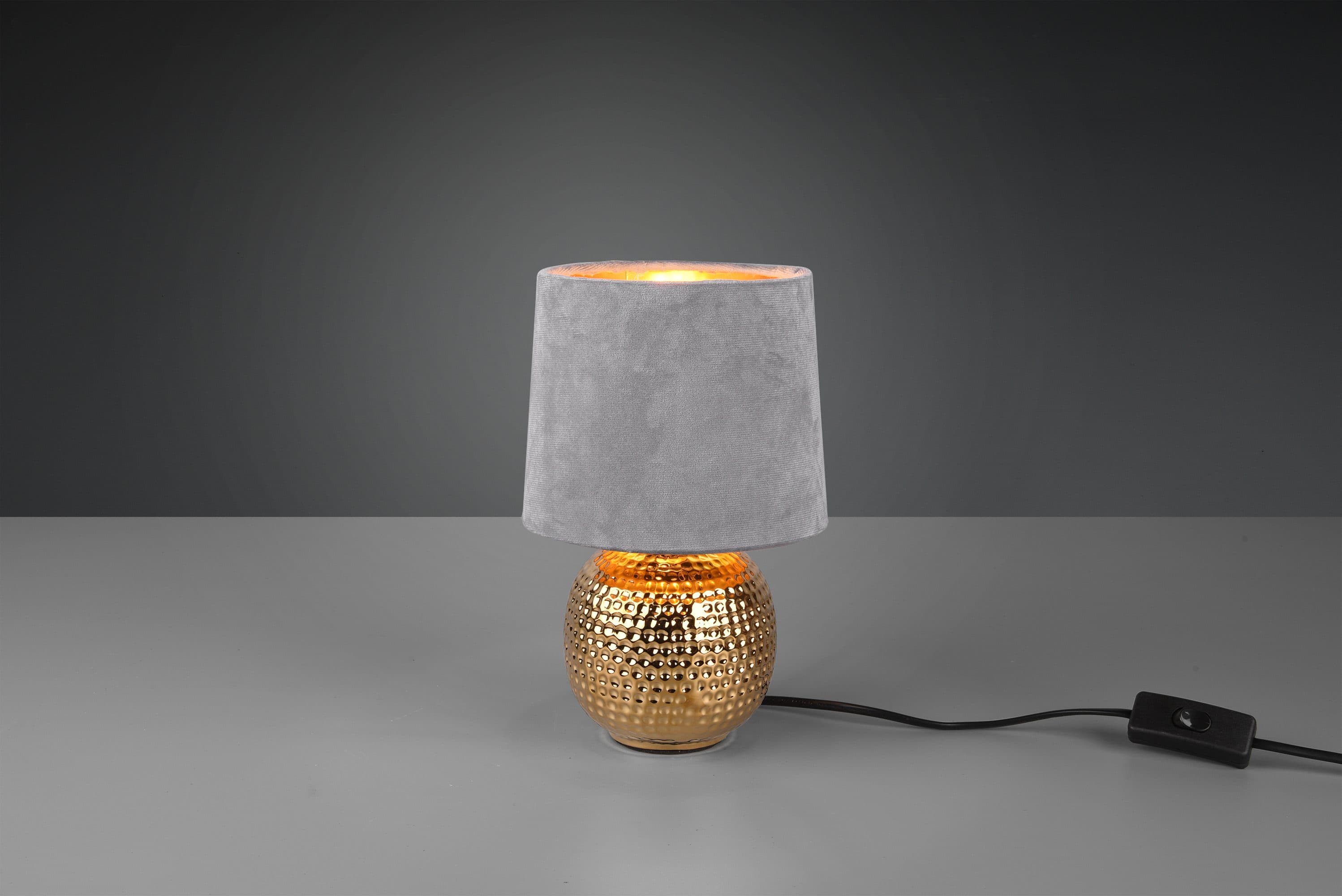 REALITY LEUCHTEN Schreibtischlampe Sophia Grau-Gold Keramik Samtschirm - Bild 2
