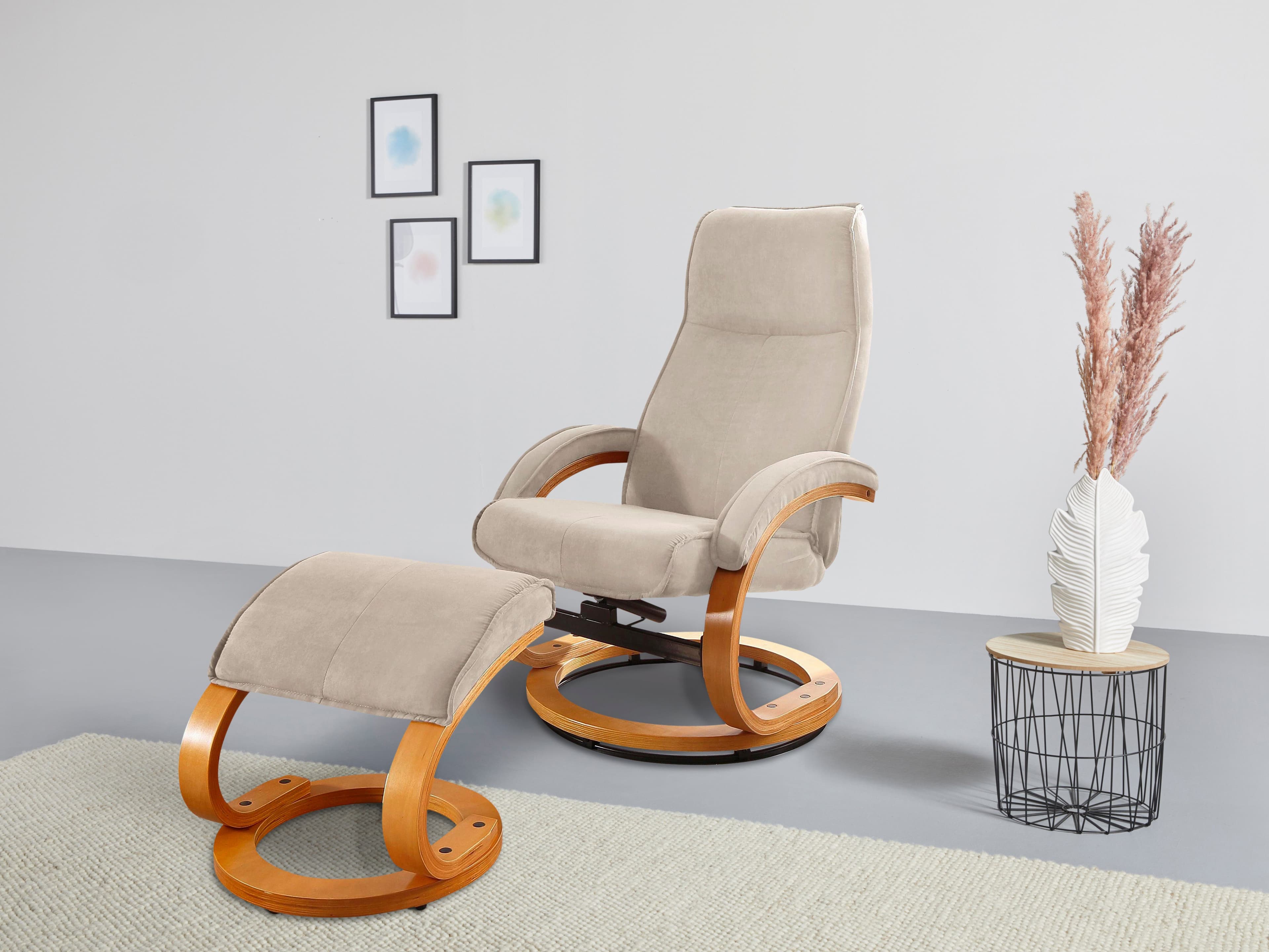 Home affaire Relaxsessel Paris mit Hocker - Beige Naturleder - Bild 2