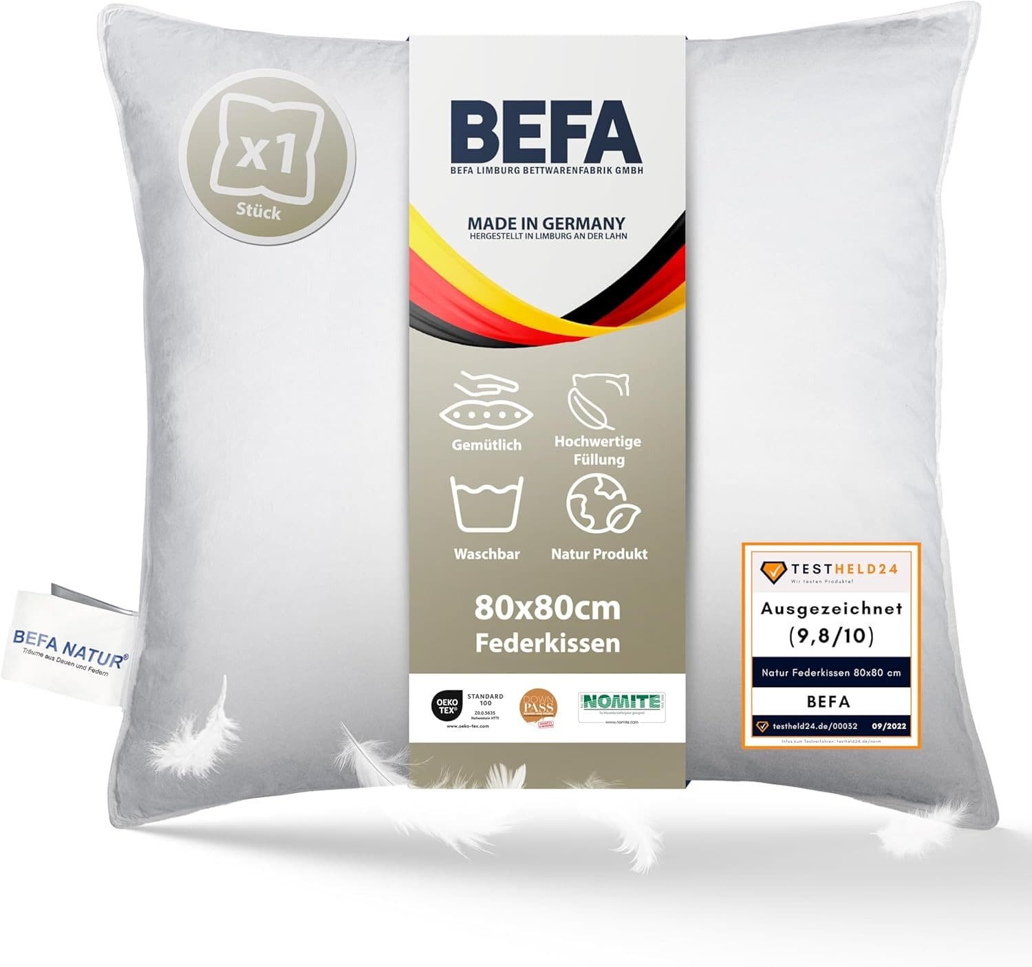 BEFA NATUR Federkopfkissen 80x80 cm Premium Entenfedern - Bild 2