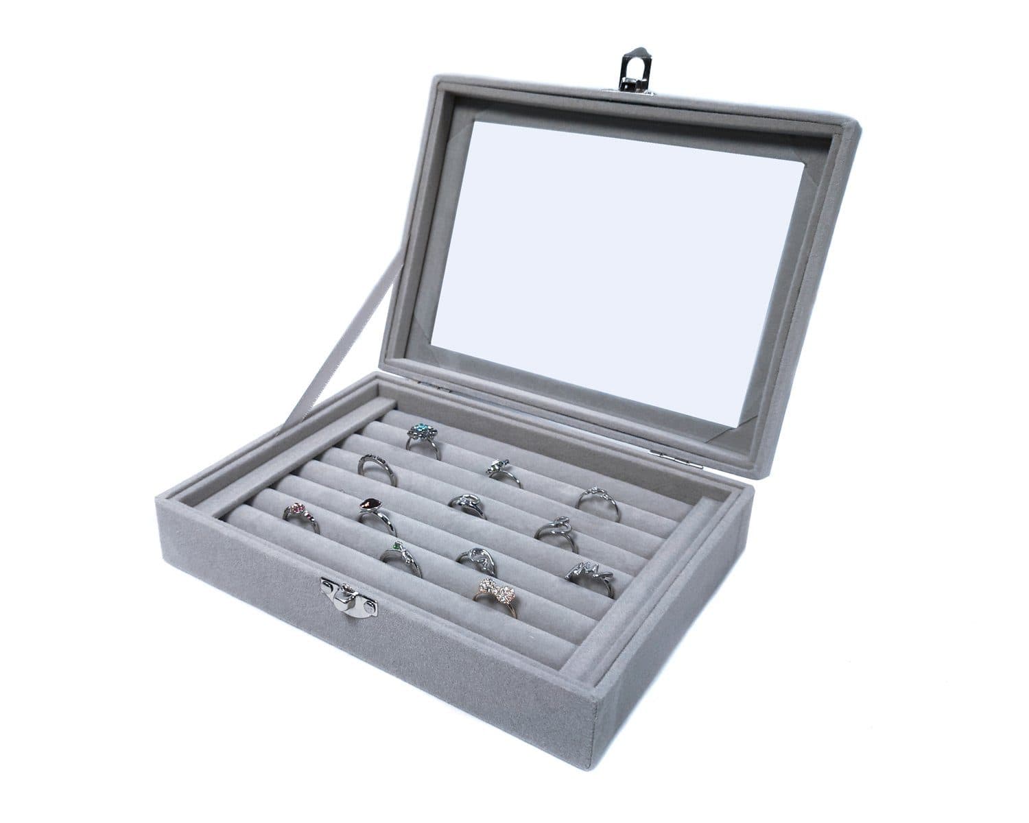 Yudu Aufbewahrungsbox Schmucktablett mit Glasdeckel Grau - Bild 2