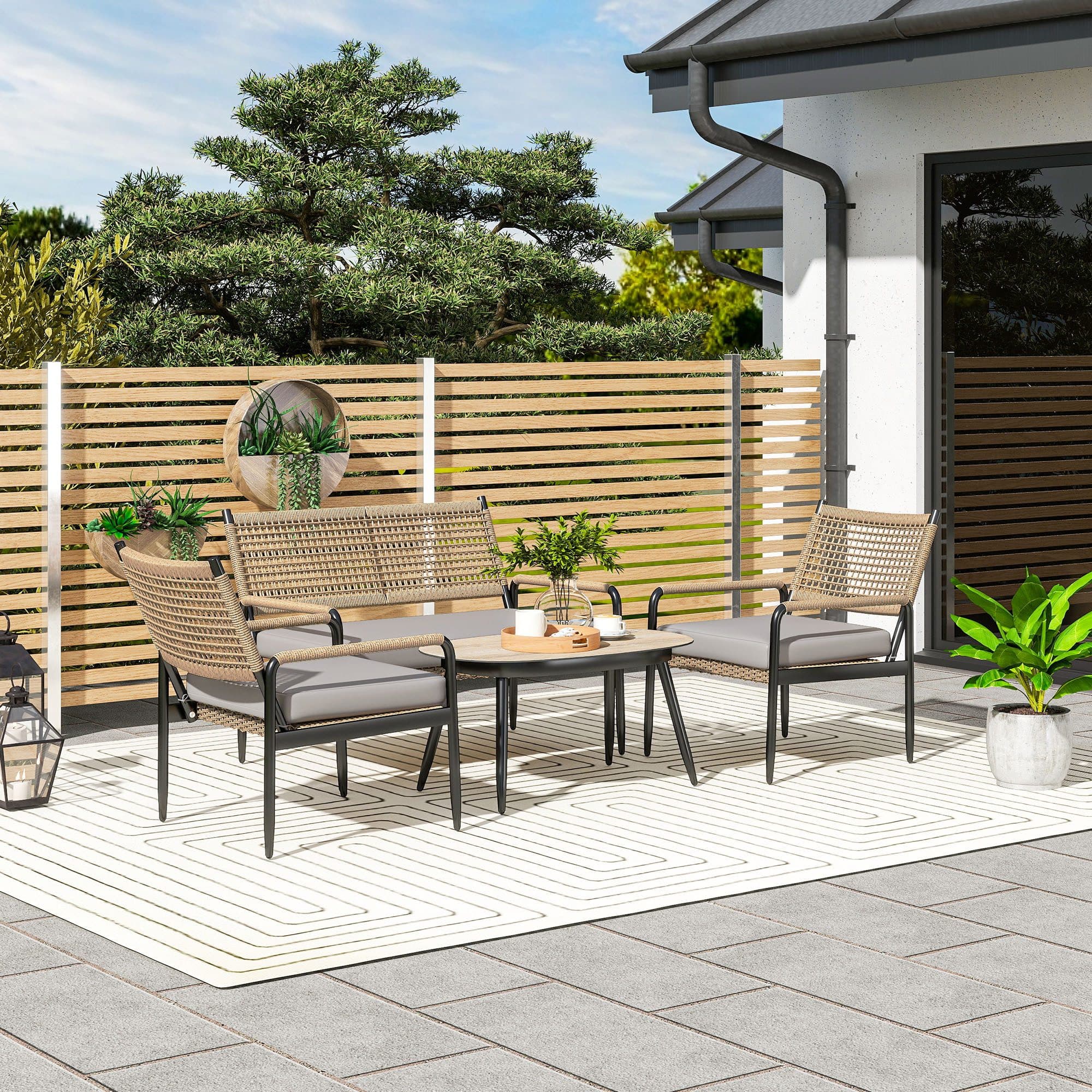 Outsunny Gartenlounge-Set 4-tlg. Polyrattan Dunkelgrau/Gelb - Bild 2