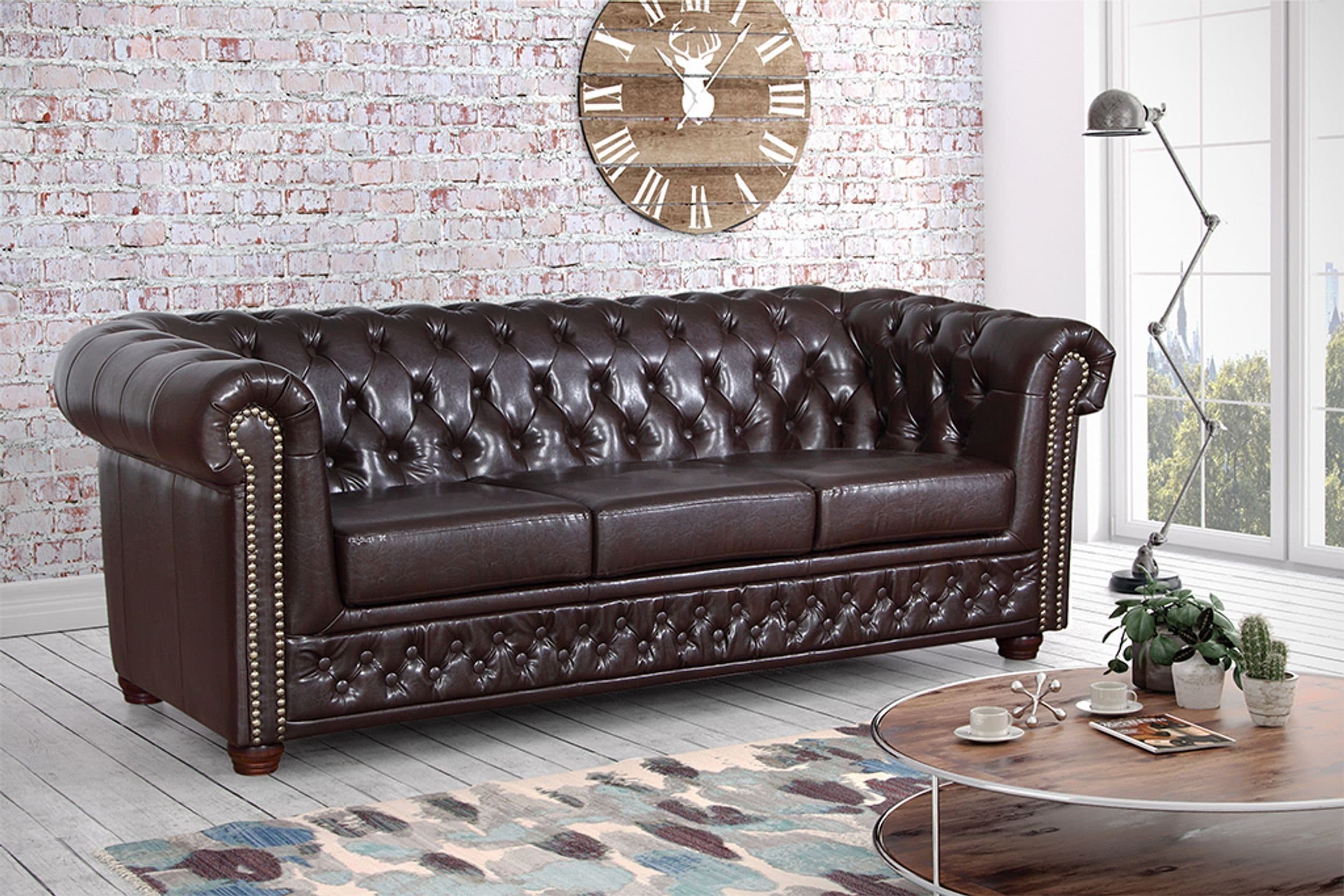 Küchen-Preisbombe Chesterfield Sofa 3-Sitzer Kunstleder Braun - Bild 2