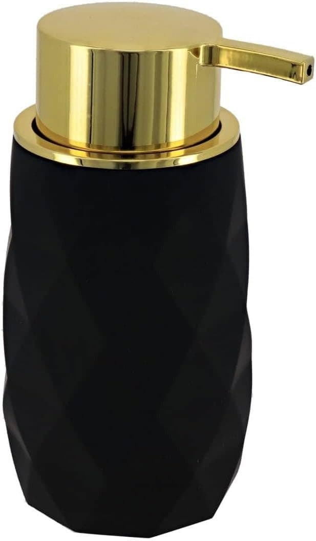 LikeKa Badaccessoire-Set Schwarz/Gold Seifenspender Toilettenbürste Seifenschale Kosmetikeimer