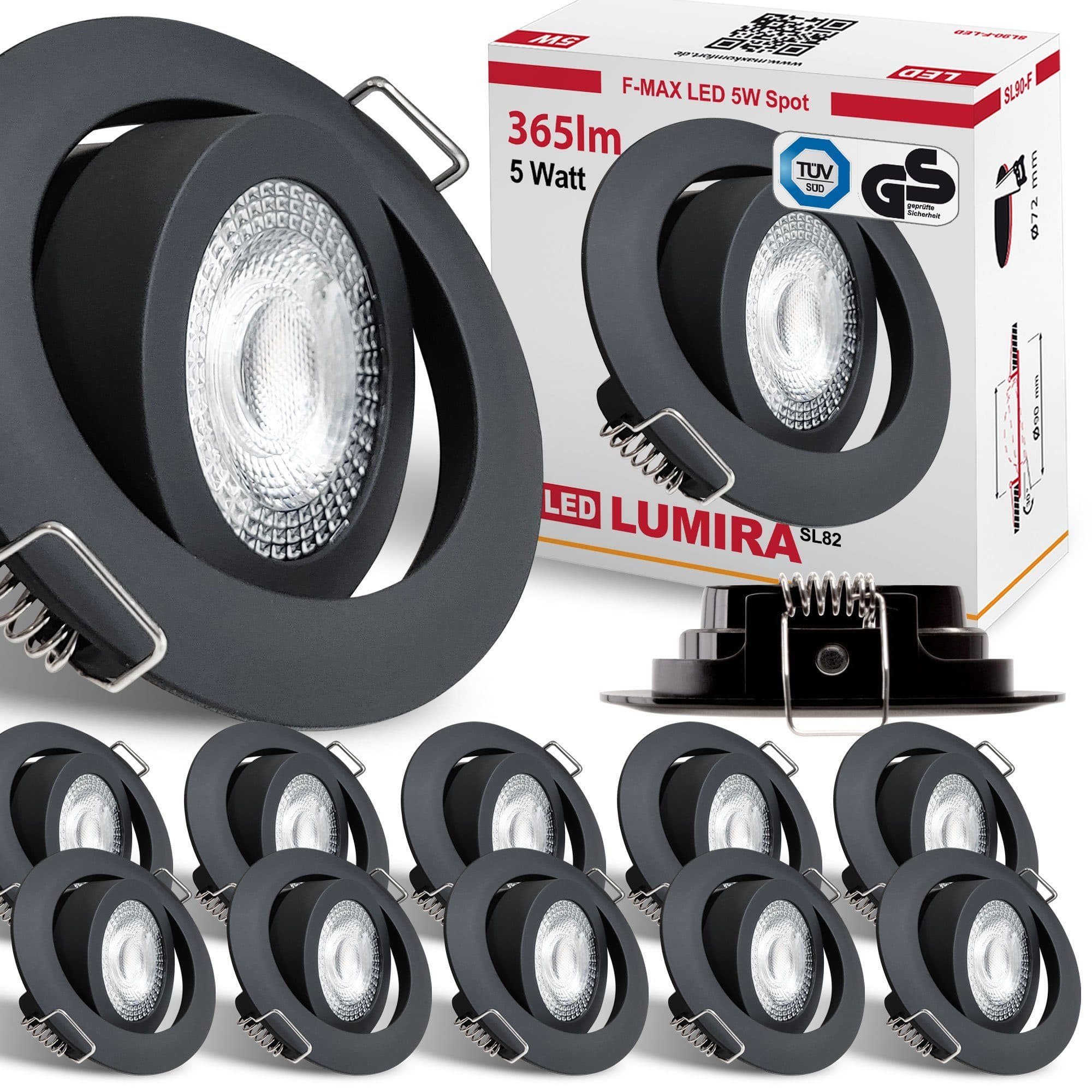 Maxkomfort LED Einbaustrahler Schwarz 3000K Warmweiß - Bild 2