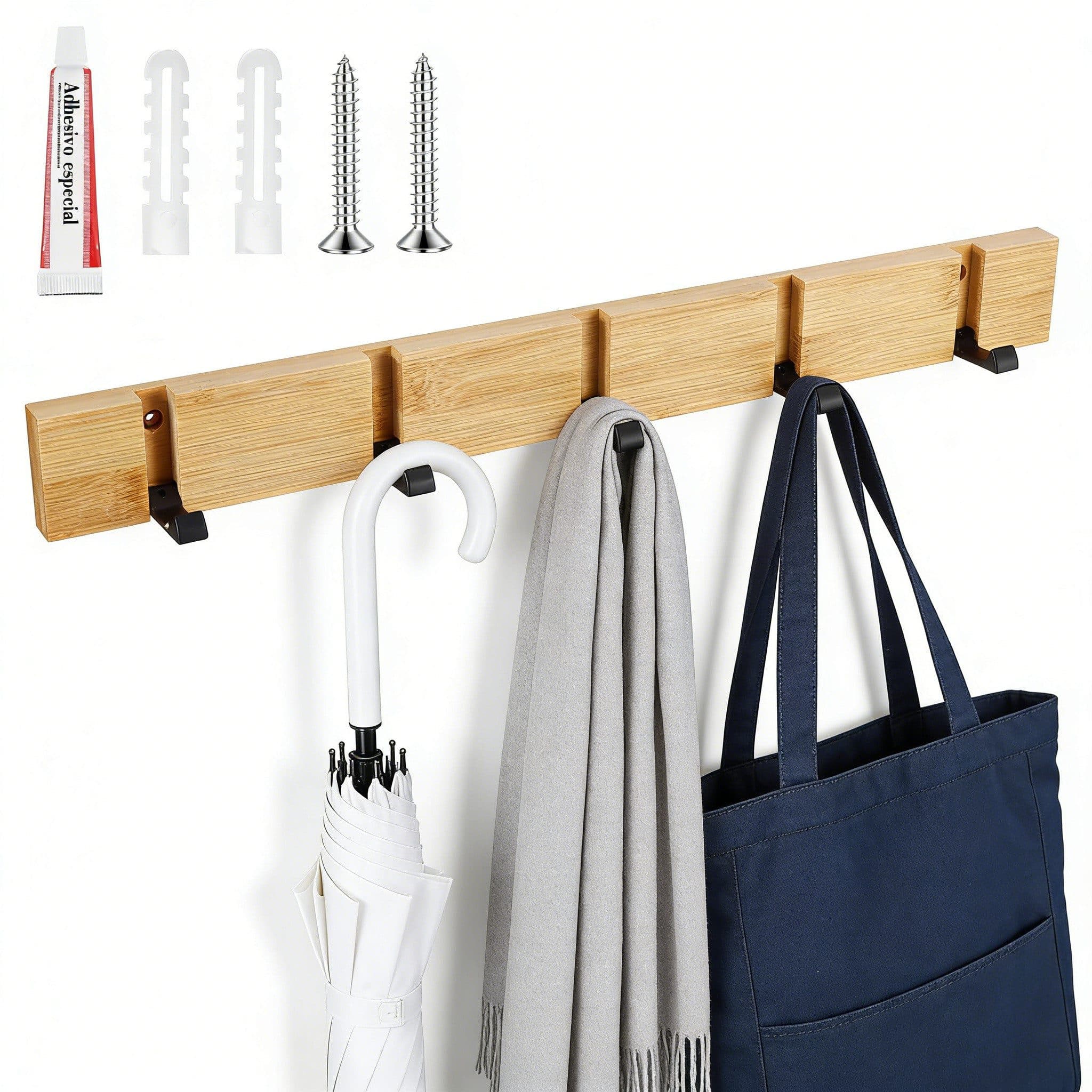 BlingBin Wandgarderobe Klappbar mit 5 Haken Holz Aluminium Modern - Bild 2