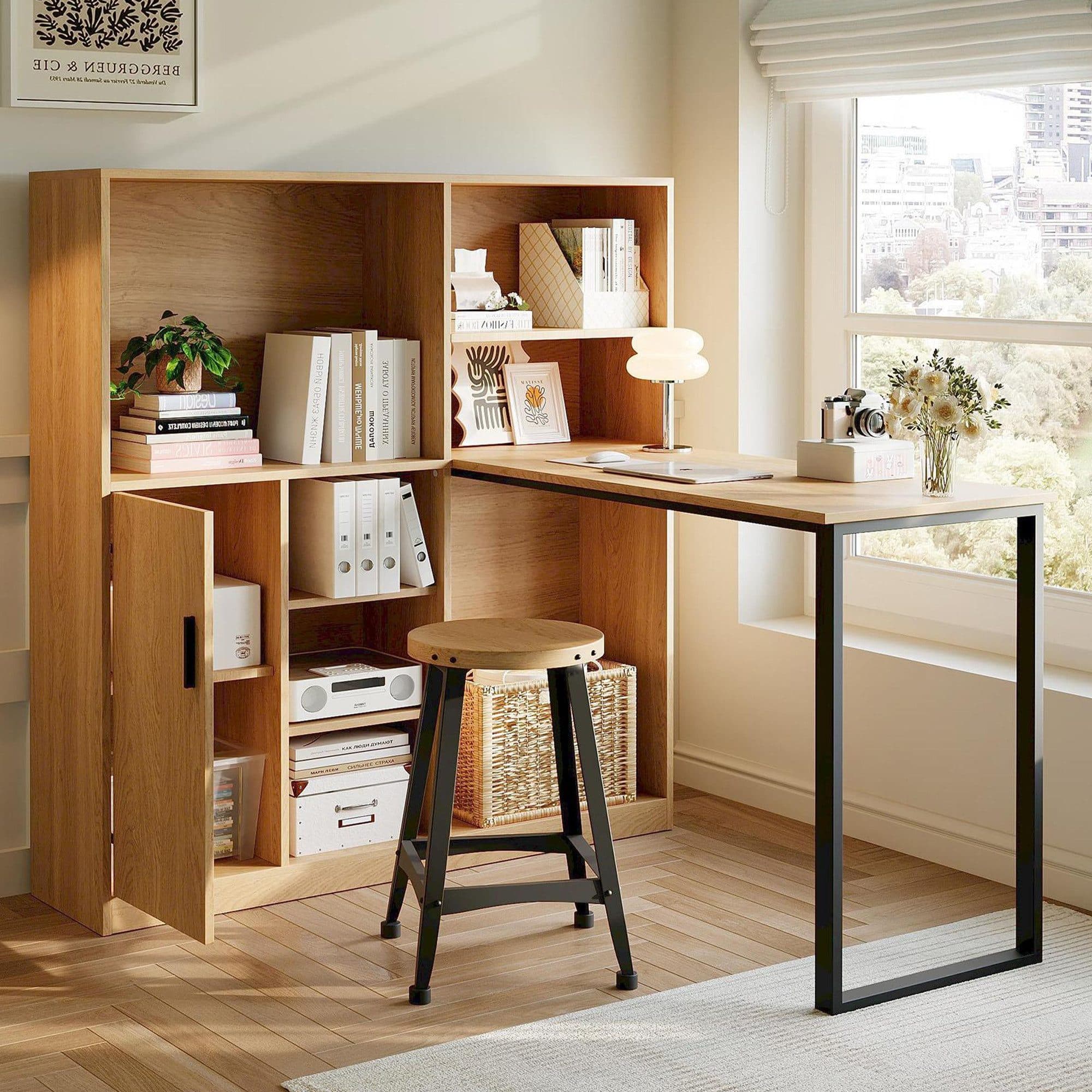 OKWISH Bartisch mit Stauraum und Holzoptik Beige/Schwarz - Bild 2