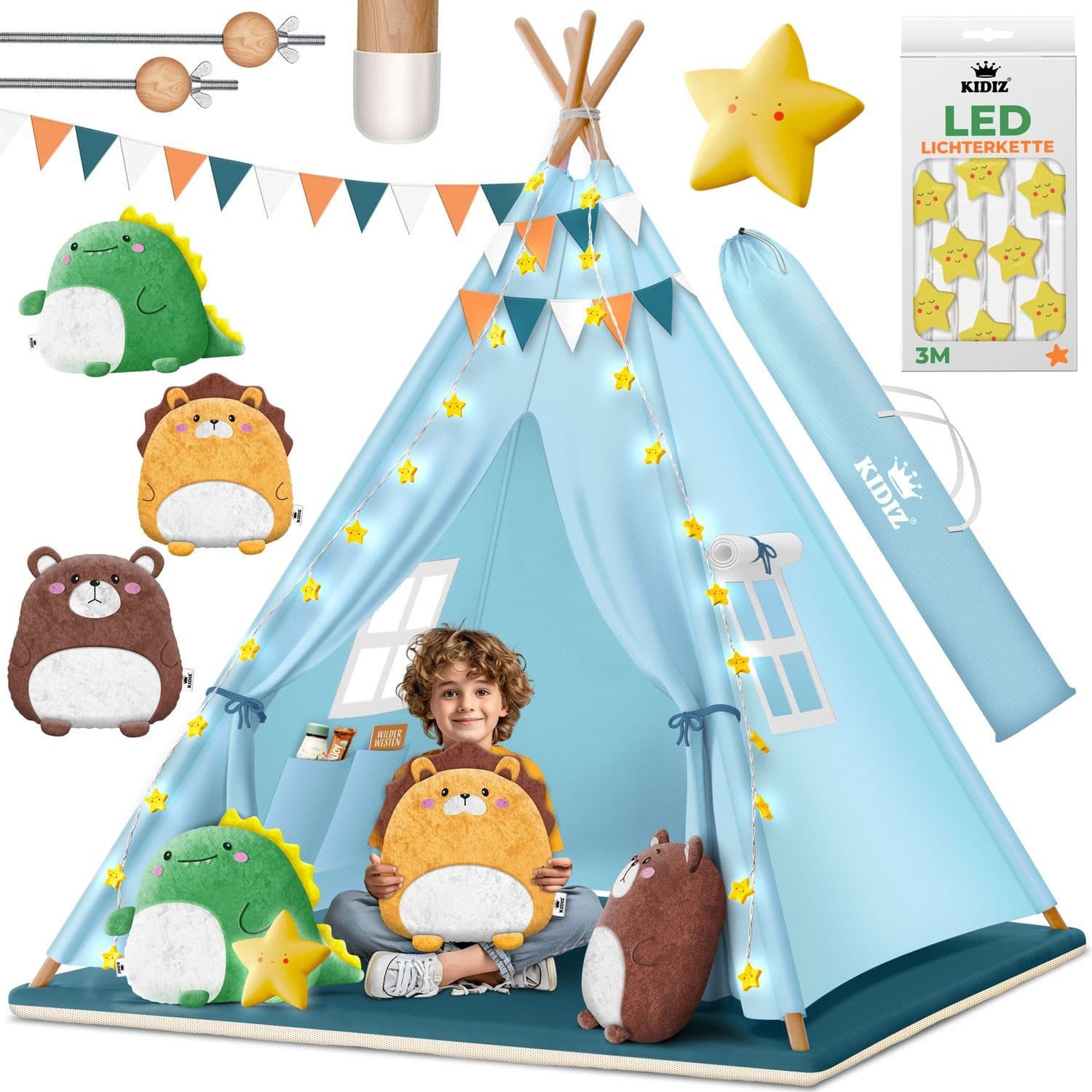 KIDIZ Tipi Kinderzelt mit LED-Licht und Plüschtieren - Bild 2