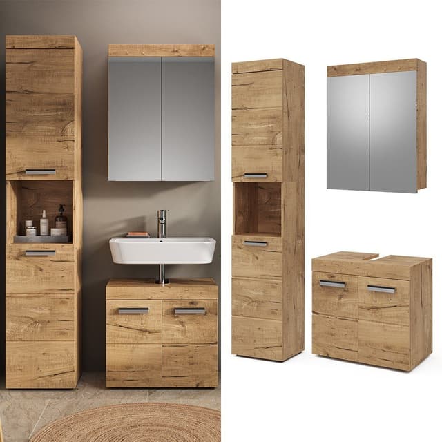 Eichen Badmöbel-Set mit Hochschrank (3-teilig)