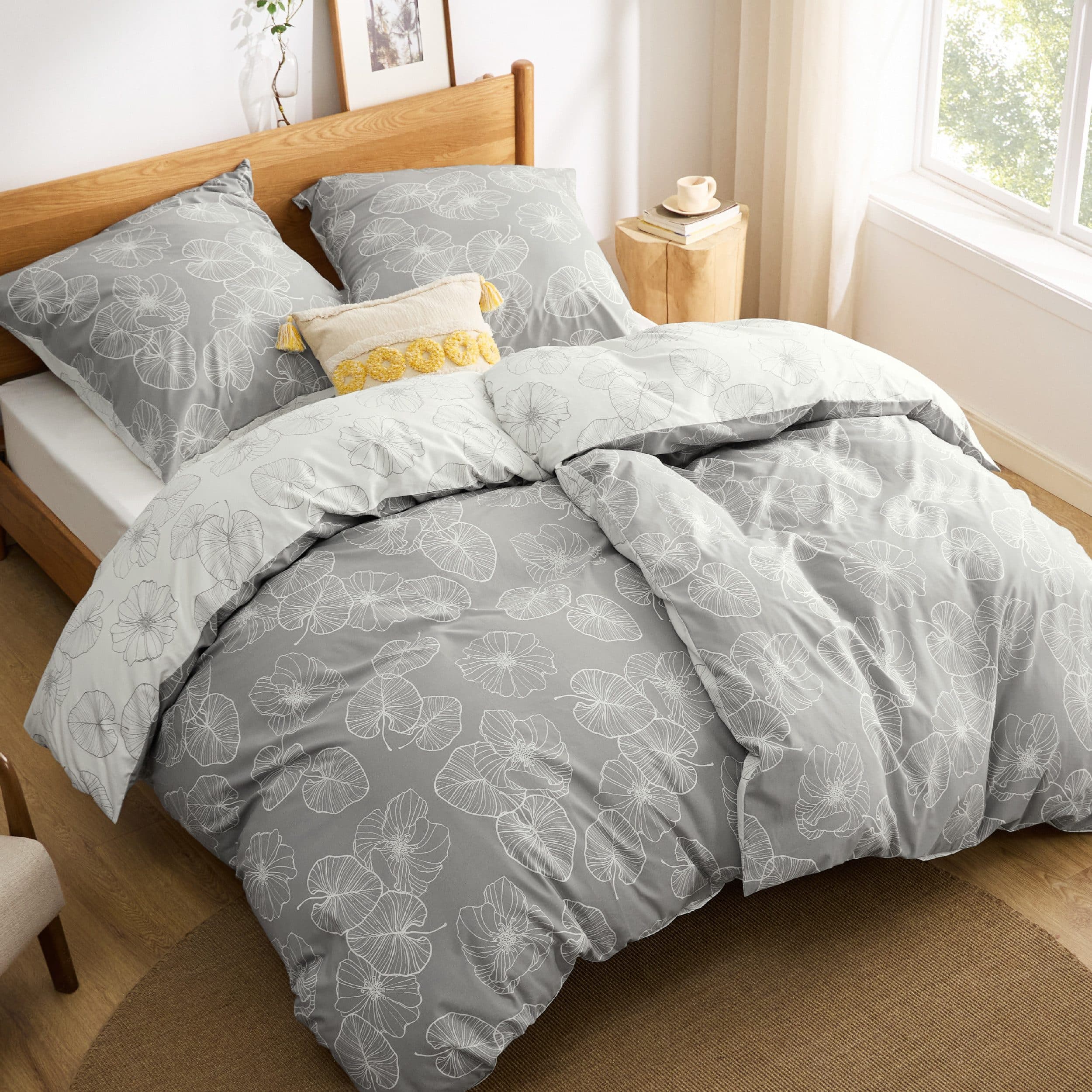 BEDSURE Wendebettwäsche Zweige-Design Grau Baumwolle 4-teilig - Bild 2