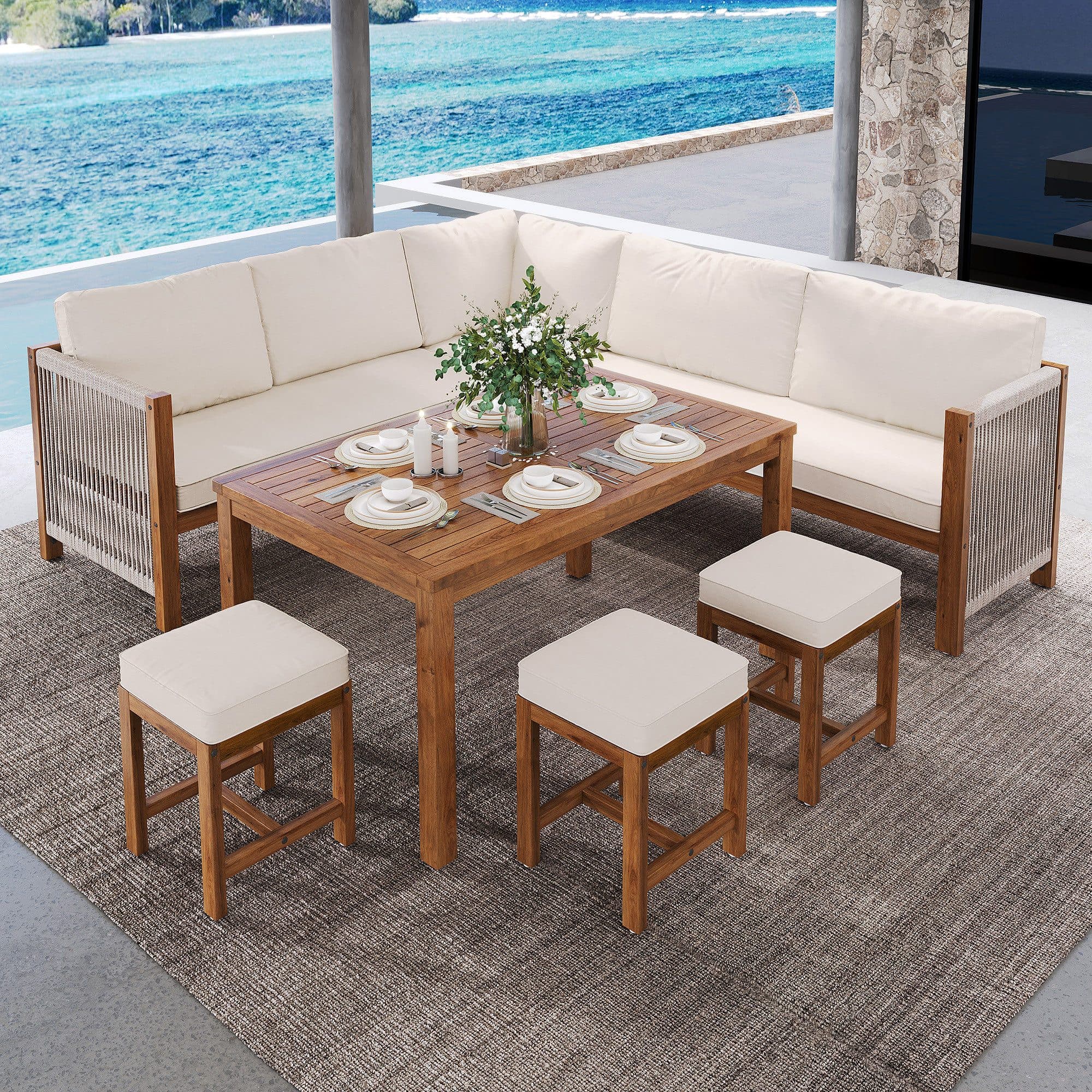 Celya Gartenlounge-Set 8-tlg. mit Esstisch Beige Akazie - Bild 2