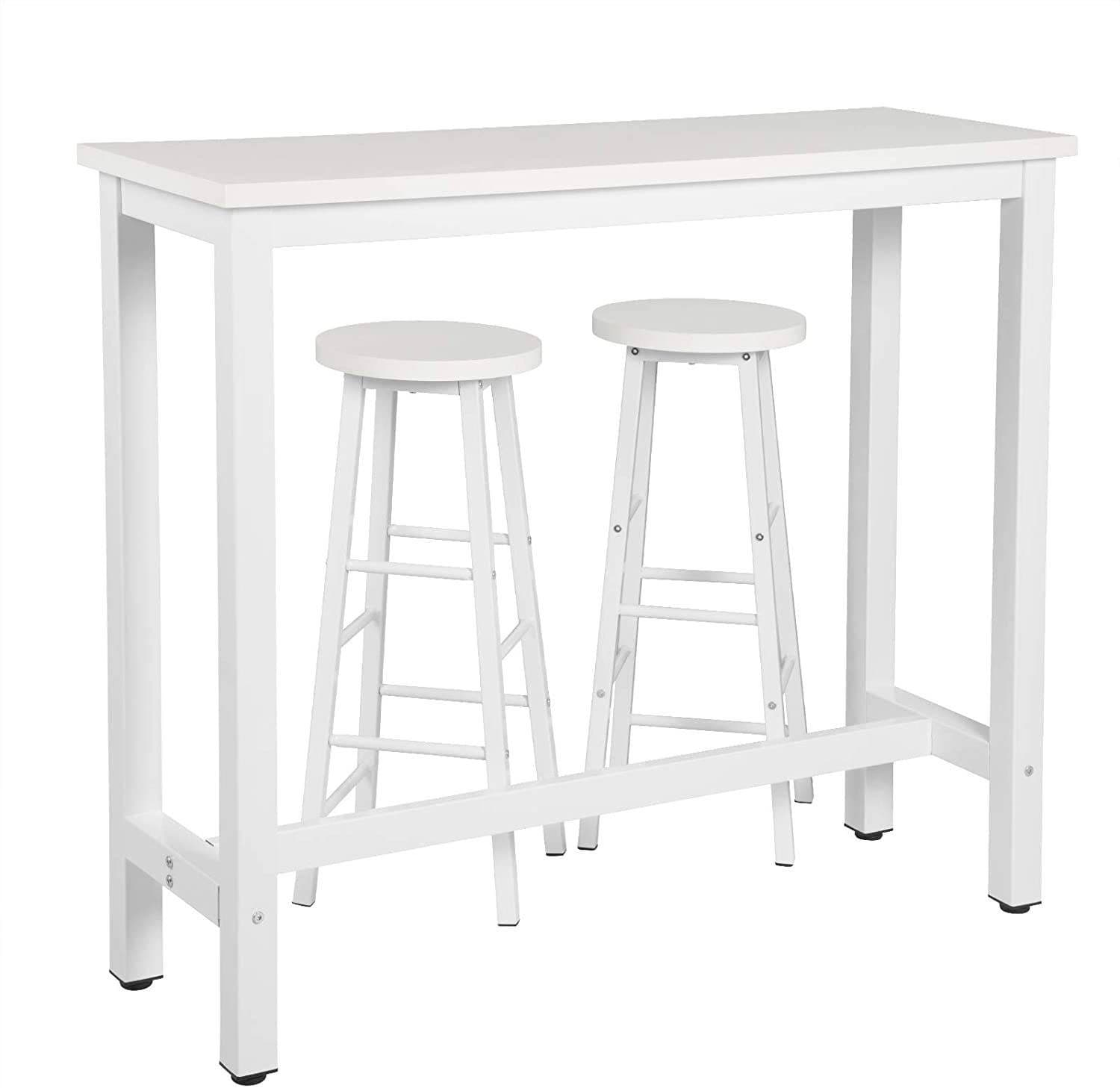 Woltu Bartisch Set 1x Tisch + 2x Hocker Weiß Metall - Bild 2