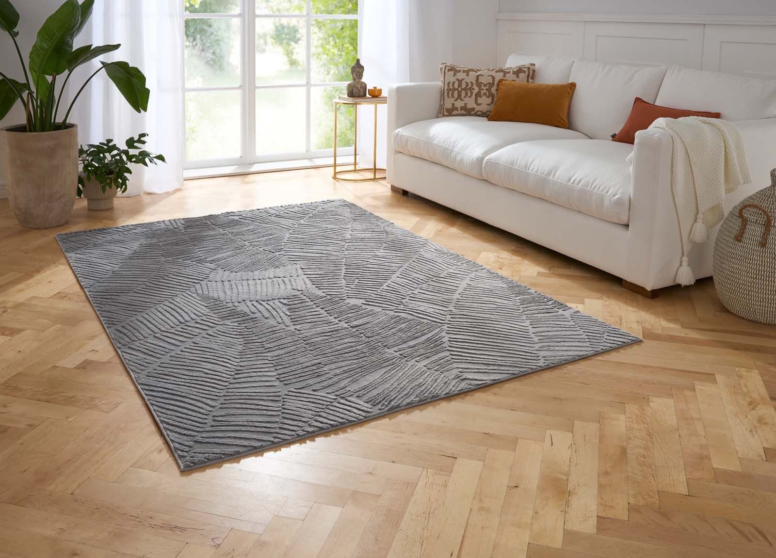 TaraCarpet Teppich Taipe-Pianta Grau Synthetisches Hasenfell Blattmotiv - Bild 2