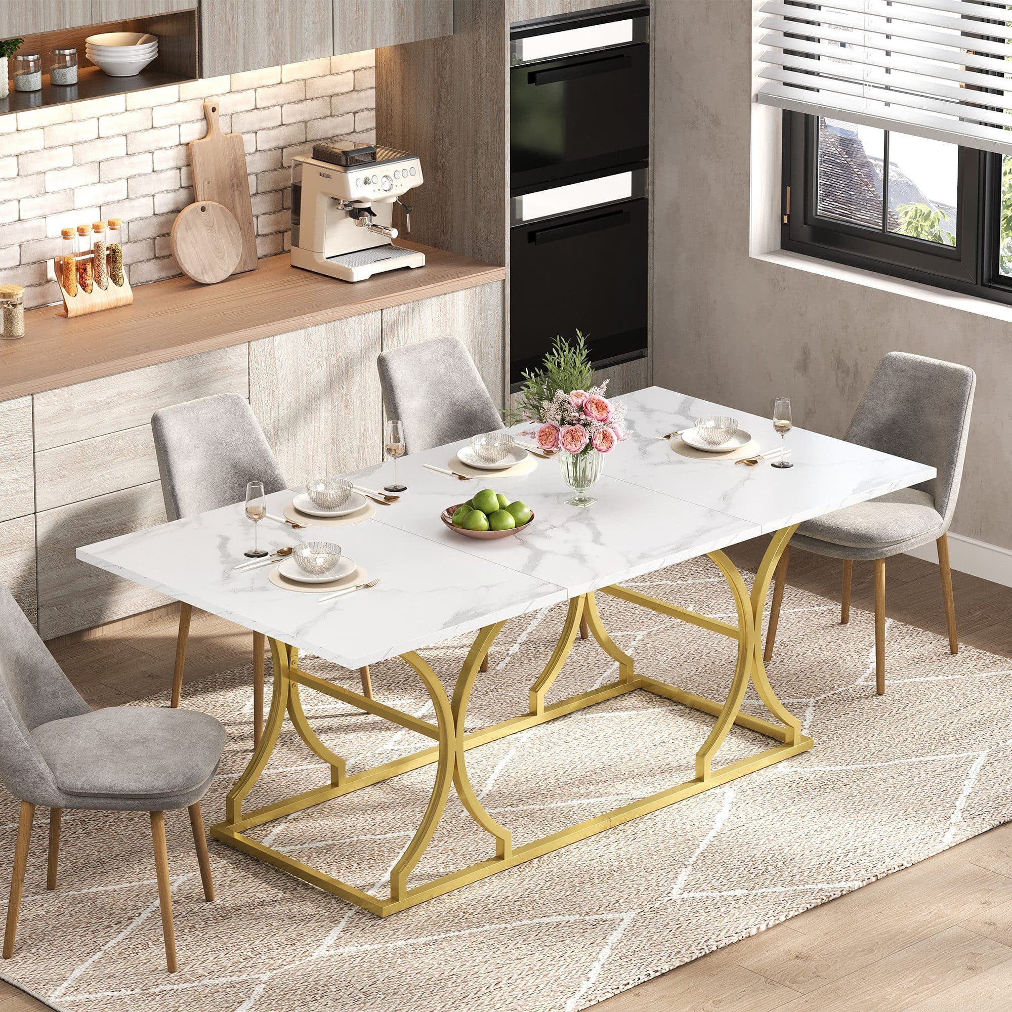 Flieks Esstisch Weiß Gold Modern Marmoroptik - Bild 2