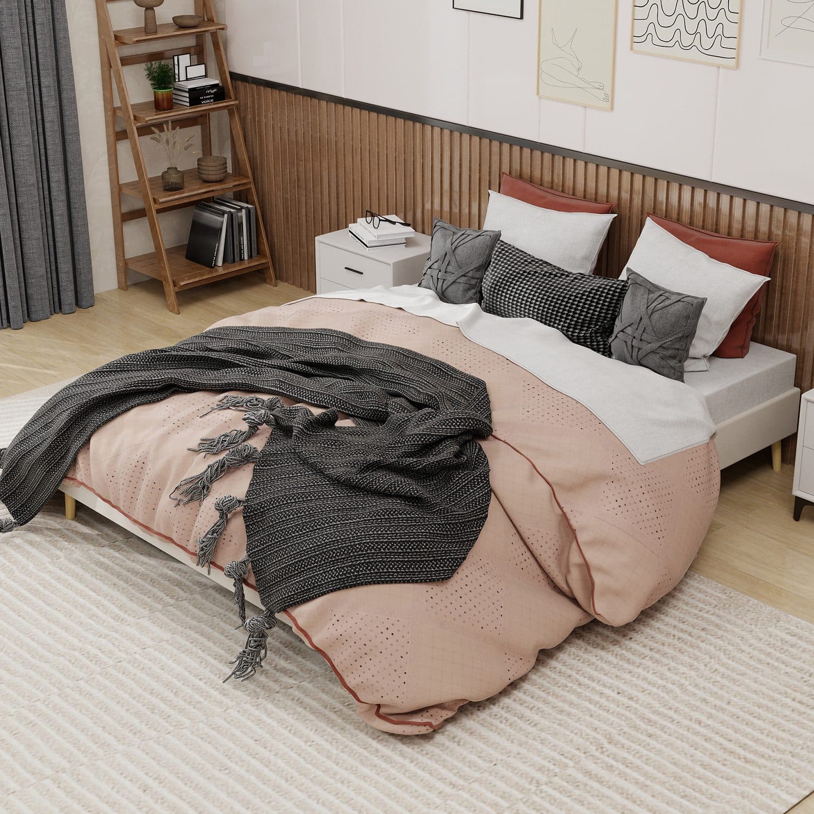 BlingBin Polsterbett Samt Beige Modernes Bettgestell 160x200 cm - Bild 2