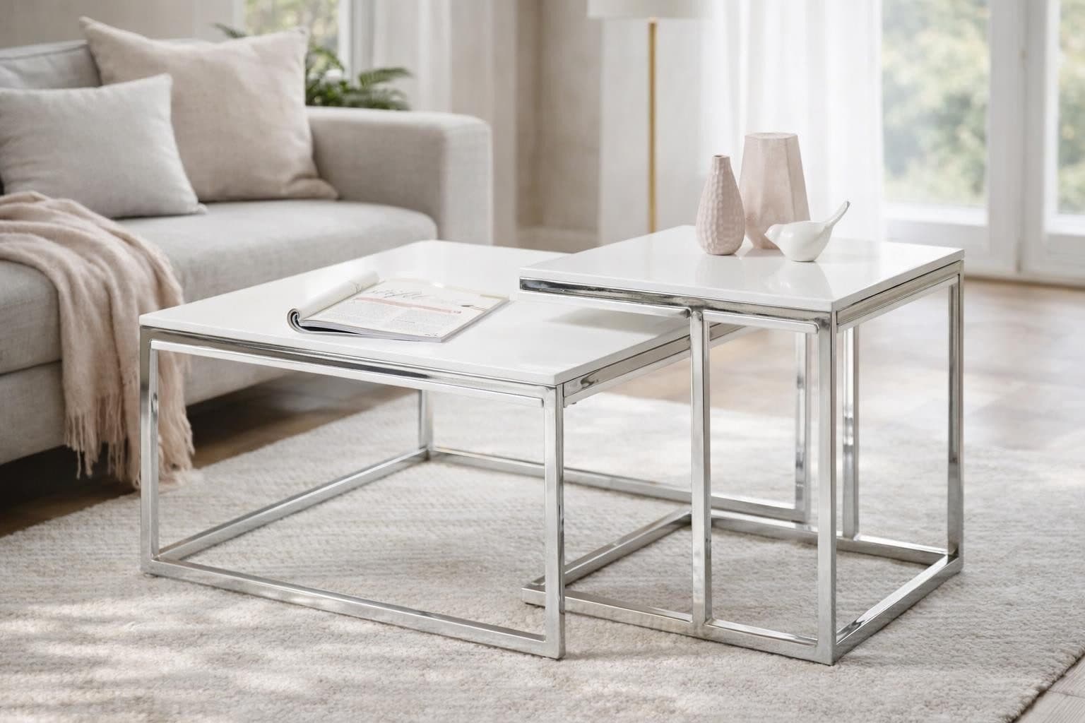 möbelando Satztisch Reno Set Weiß Hochglanz MDF Metall - Bild 2
