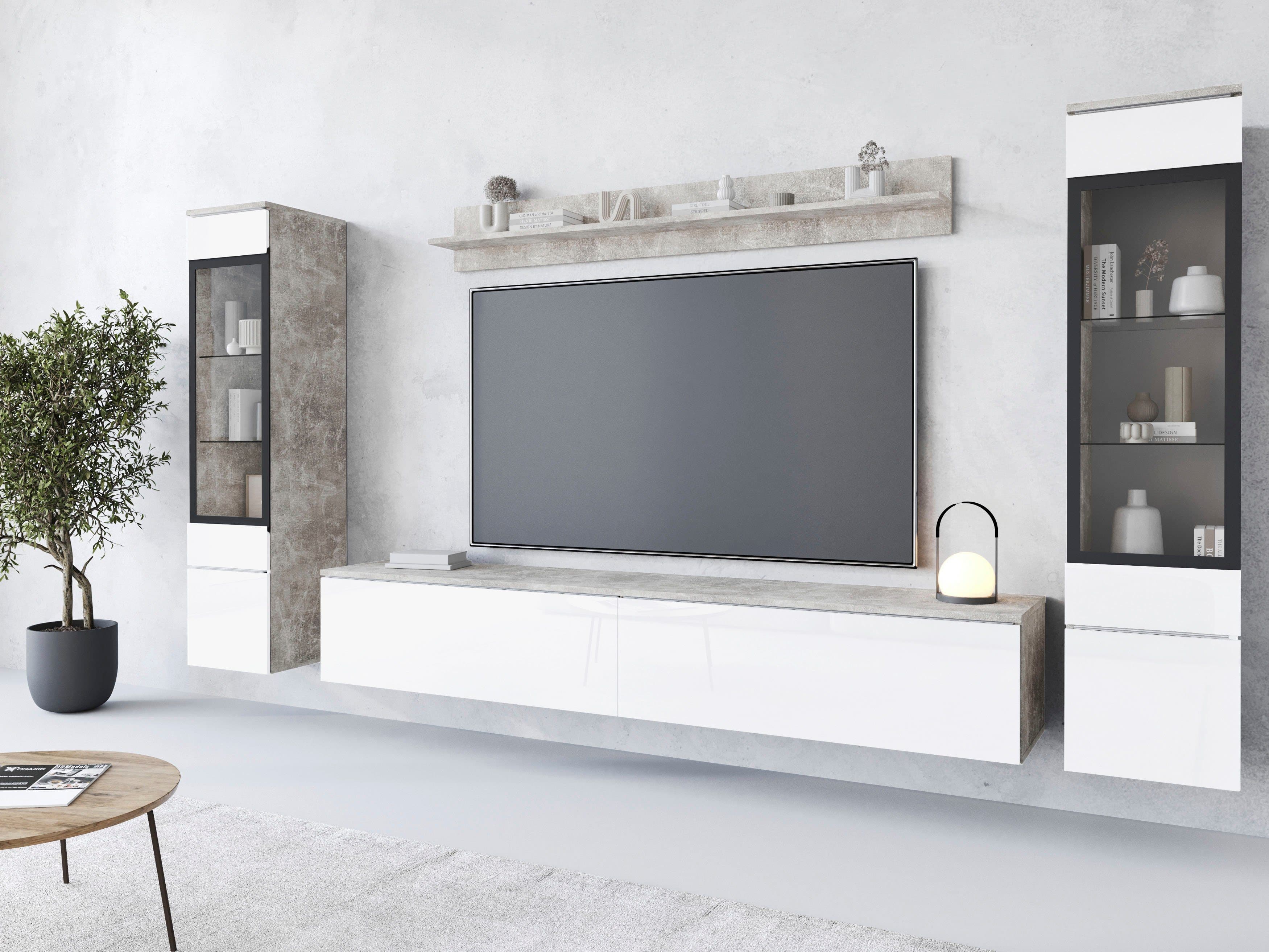 Home affaire Wohnwand VERA II Beige Weiß Hochglanz 4-teilig