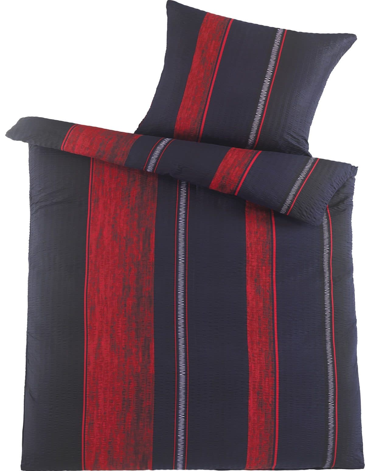 KH-Haushaltshandel Seersucker Bettwäsche 135x200 rot-schwarz gestreift