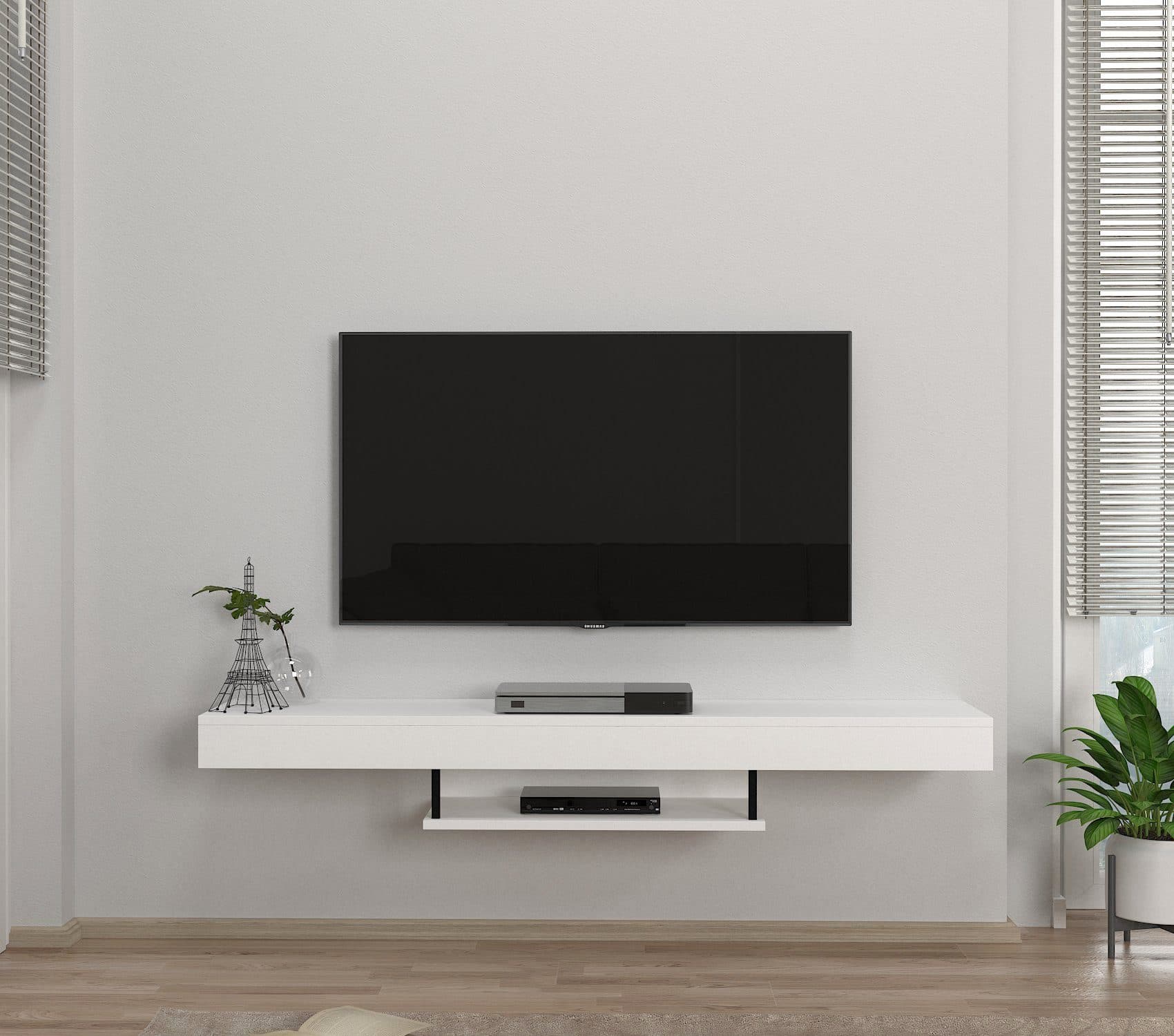 moebel17 TV-Lowboard Hängend Weiß - Modernes Lowboard mit offenen Fächern