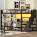 Flieks Hochbett LED Metallbett mit Stauraumtreppe und Schreibtisch Bild 2