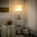 HOMCOM Stehlampe mit 3 Regalen Weiß Braun Stoffschirm Bild 2