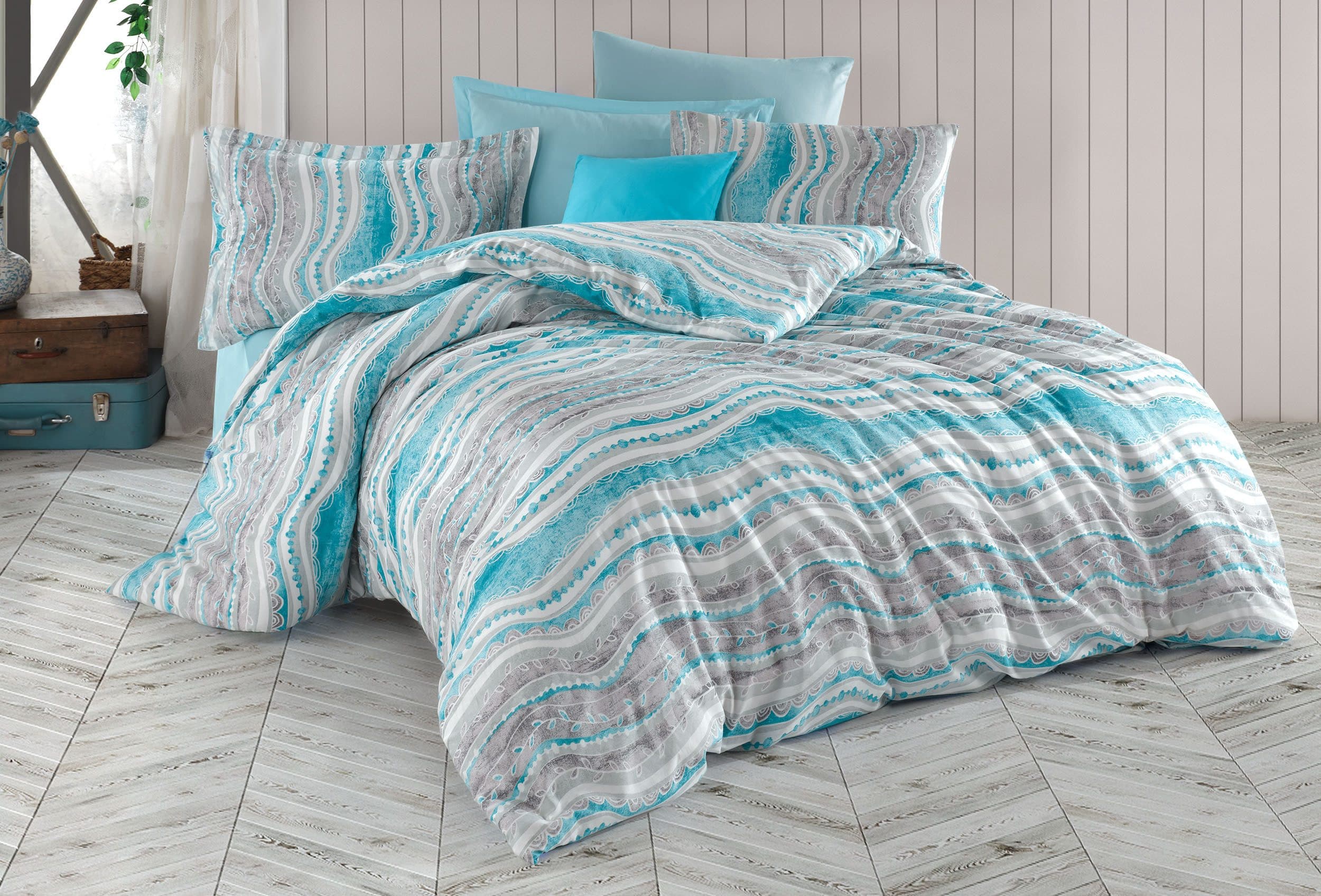 Buymax Bettwäsche Mella Renforce 100% Baumwolle 2-teilig Blau Weiß Grau - Bild 2