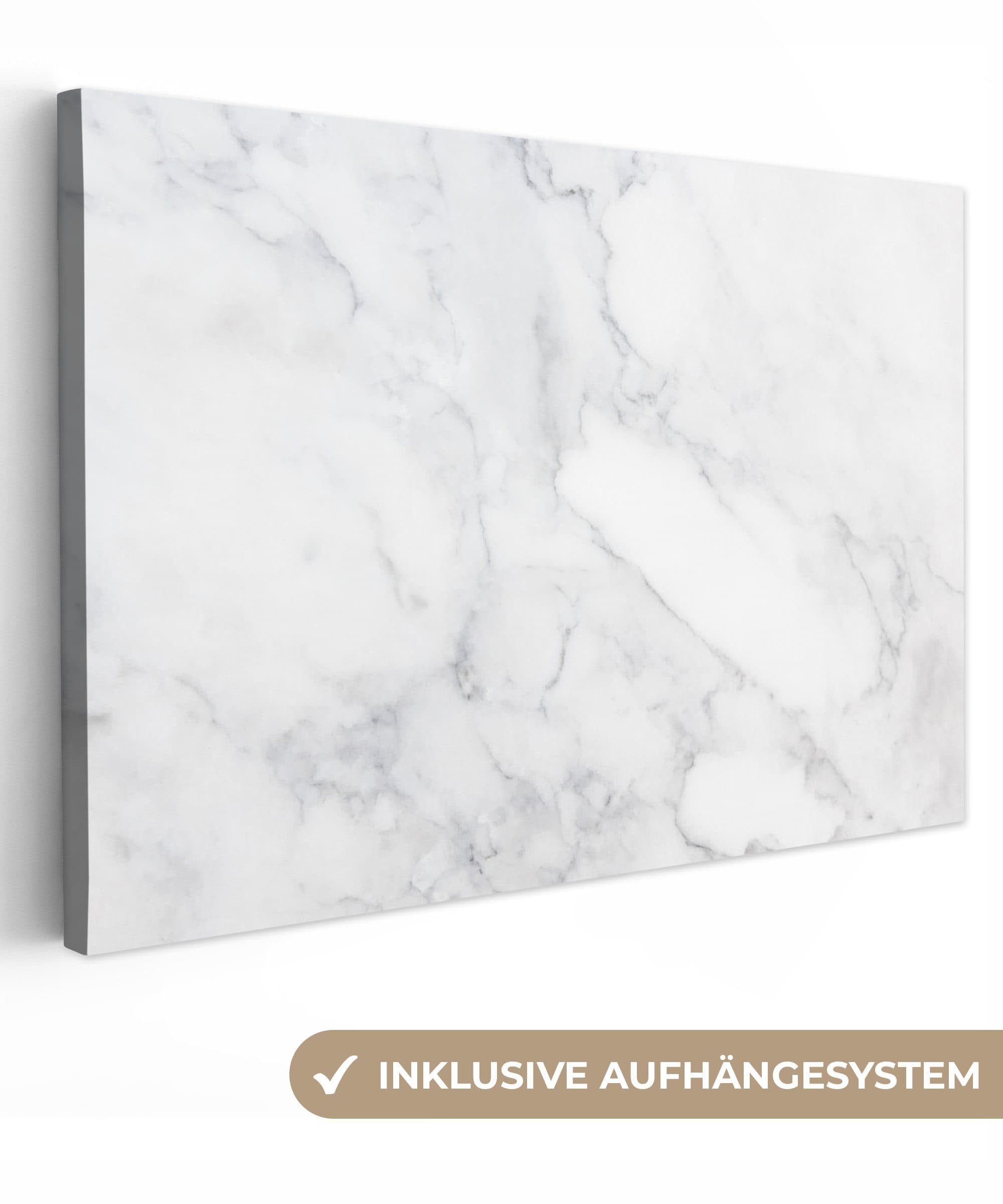 OneMillionCanvasses® Leinwandbild Marmor Weiß Grau Fotodruck 30x20 cm - Bild 2