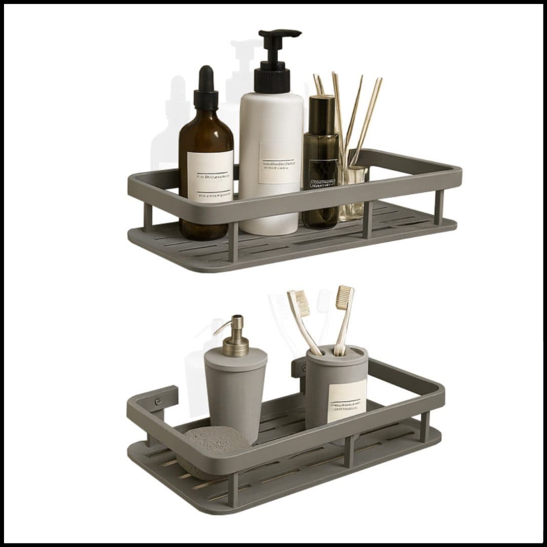 LIVINA HOME Duschablage ohne Bohren Schwarz mit 4 Haken - Bild 2