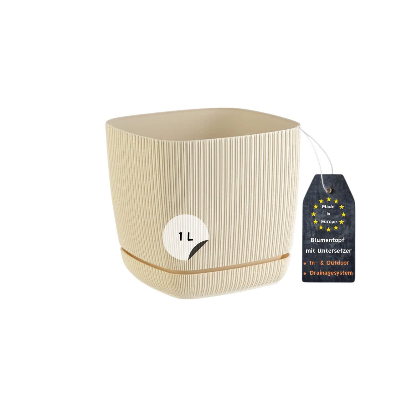 Engelland Blumentopf Beige mit Drainagesystem & Untersetzer - Bild 2