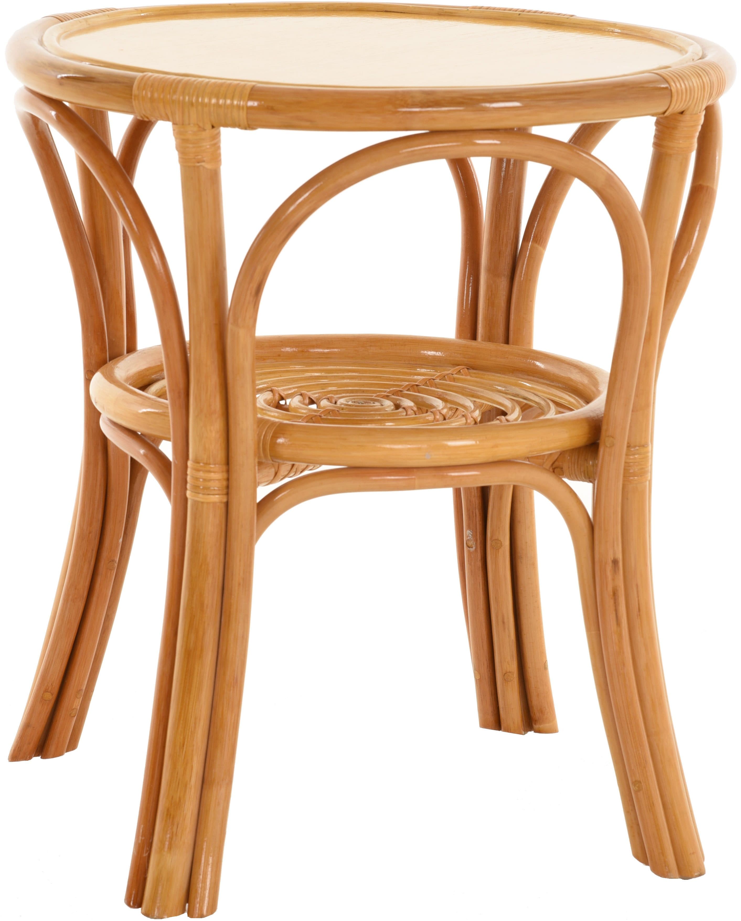 Krines Home Beistelltisch Rattan mit Holzplatte rund Honig - Bild 2
