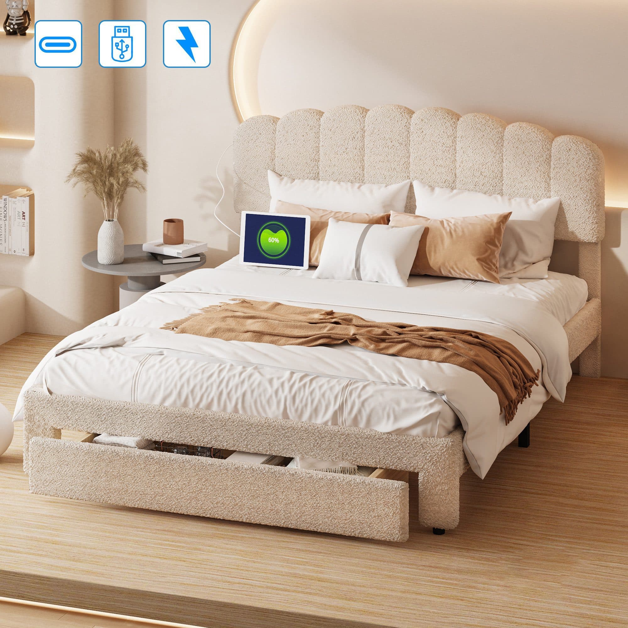Gdood Polsterbett 140x200 Samt mit Stauraum & USB - Bild 2