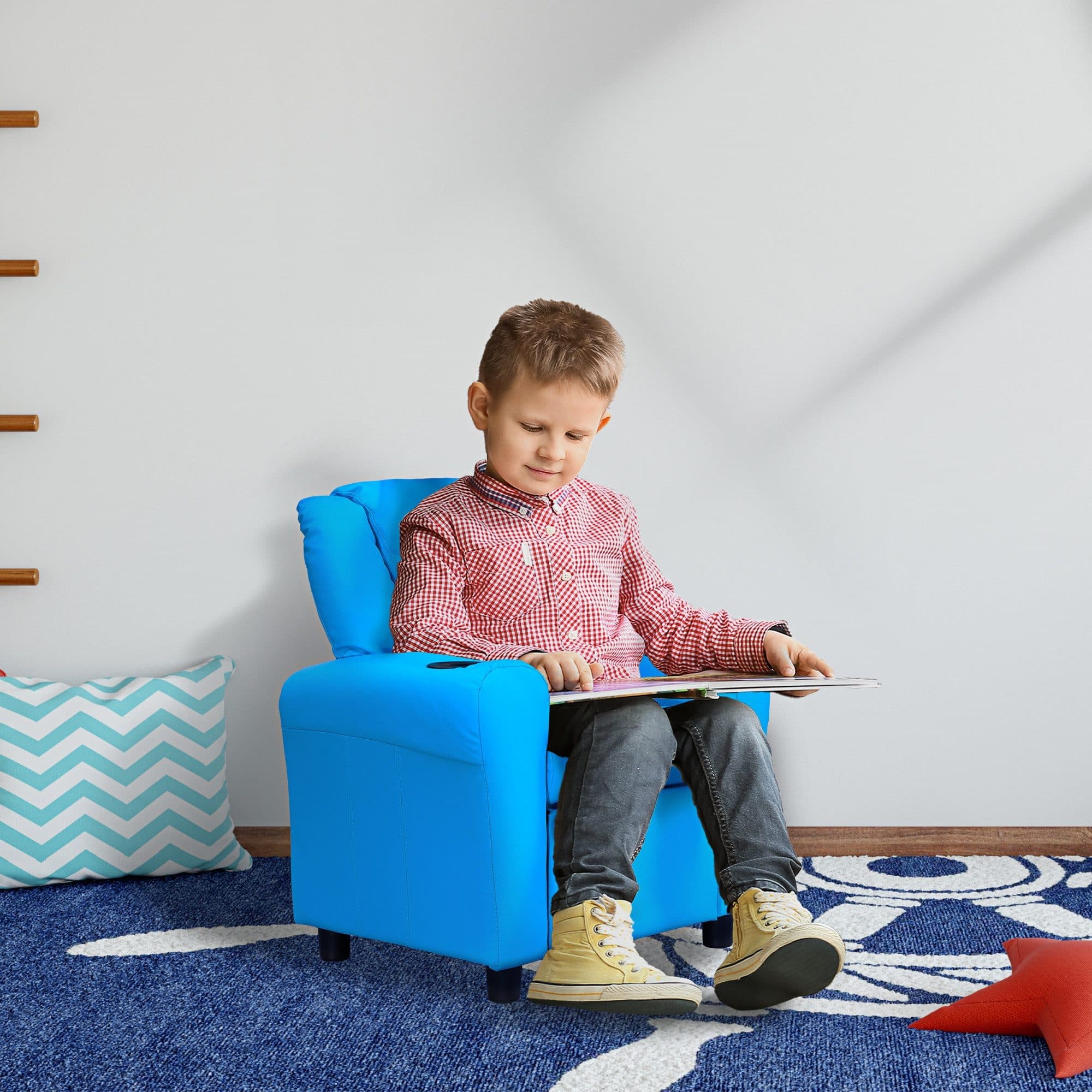 HOMCOM Kindersessel Blau mit Liegefunktion und Becherhalter - Bild 2