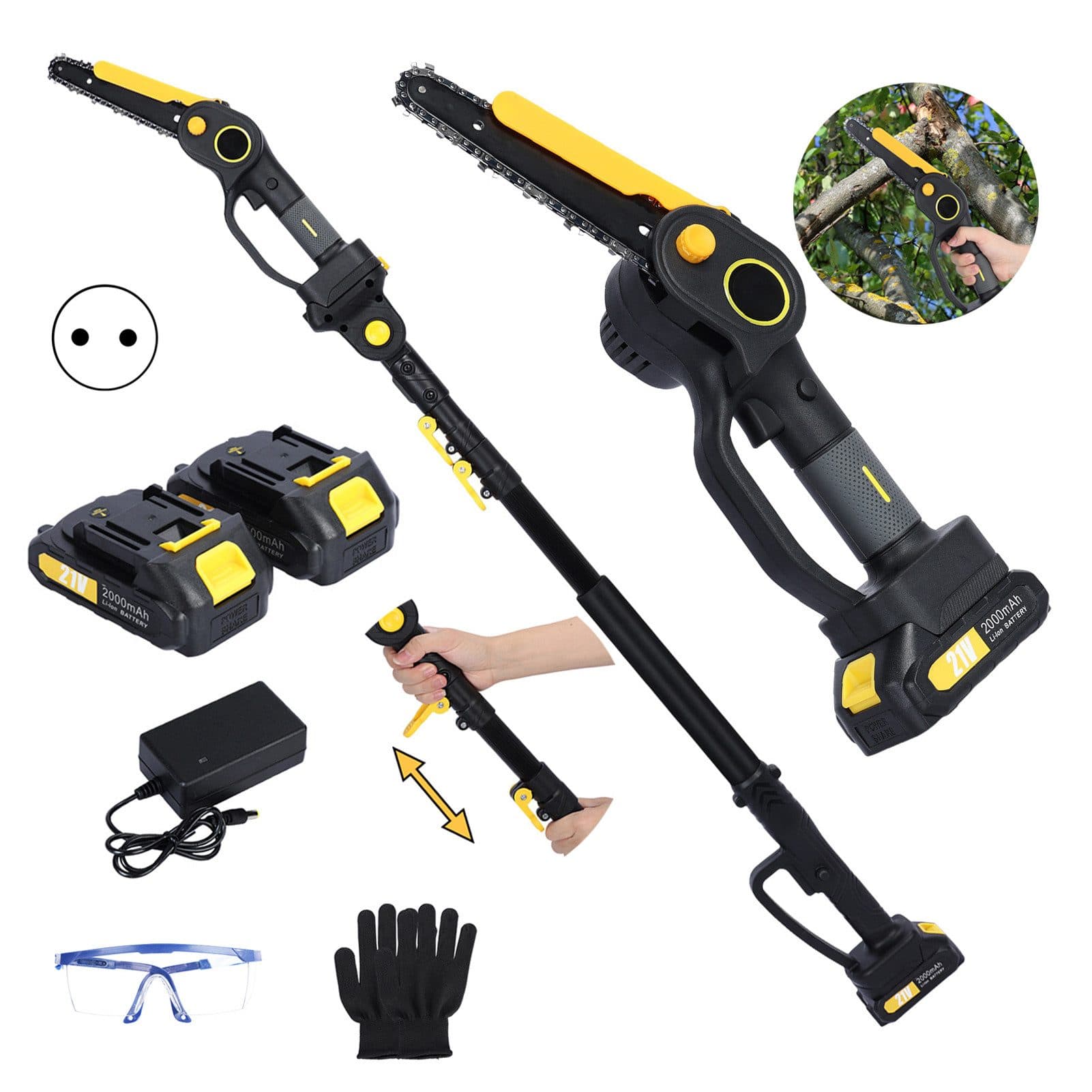 Rutaqian Akku-Hochentaster 2-in-1 mit 2x 21V Akku & Teleskopstange - Bild 2