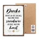 ARTFAVES Holzbild Schild mit Spruch 'Denke an das was du hast' - Motivierend Bild 2