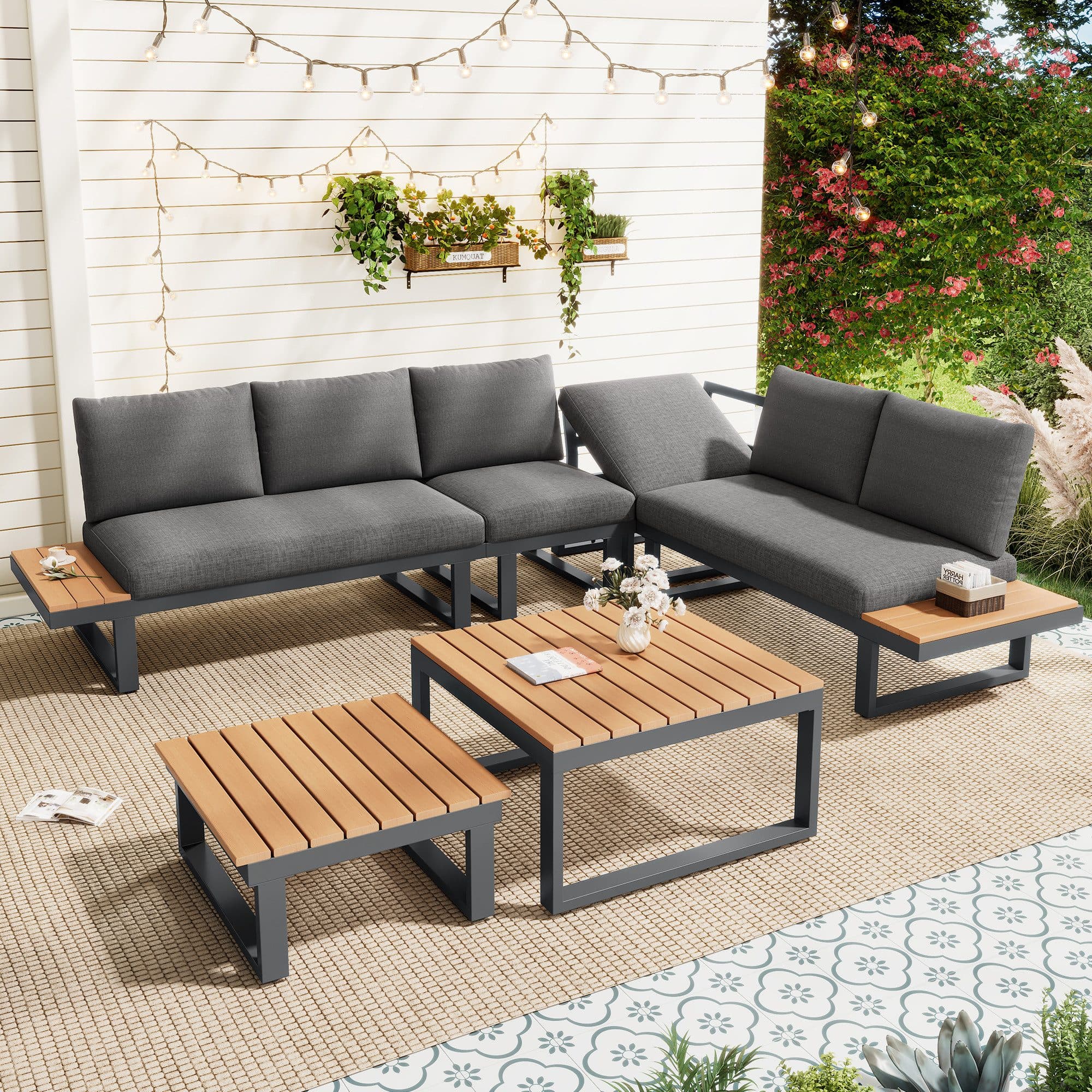 STILVORA Gartenlounge-Set mit verstellbarer Neigung Schwarz/Grau - Bild 2