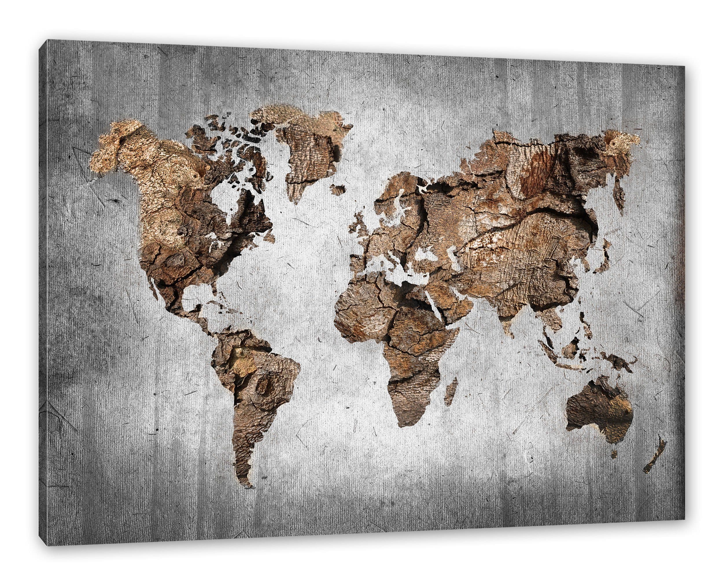 Pixxprint Leinwandbild Weltkarte Altes Holz B&W Detail - Bild 2