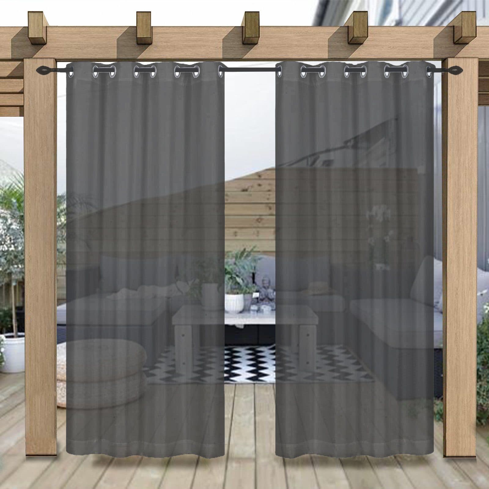 Jibenhome Outdoorgardine Wasserabweisend Grau Halftransparent - Bild 2