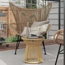 Outsunny Beistelltisch Runder Rattan Tisch Beige Glasplatte Bild 2