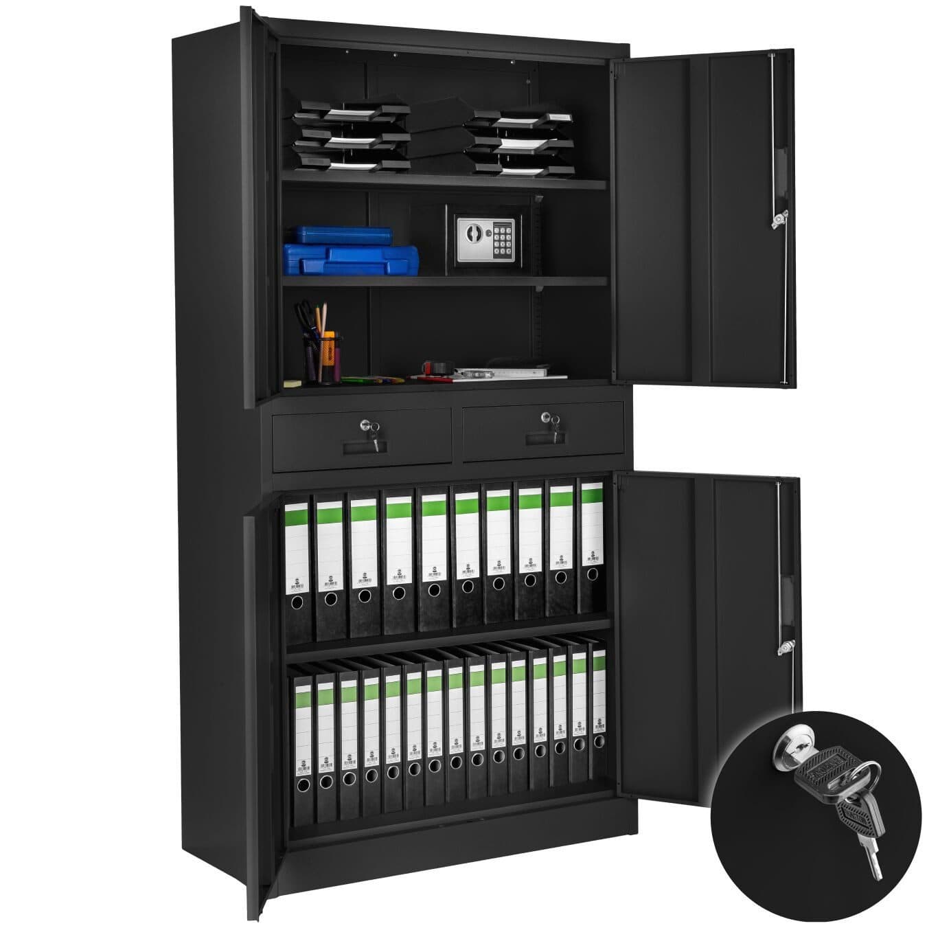 tectake Aktenschrank Cosmo Schwarz mit 2 Schubladen und 2 Abteilen - Bild 2