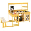 COSTWAY Outdoor-Spielküche Holz Kinderküche mit Bank Tafel Zubehör Bild 2