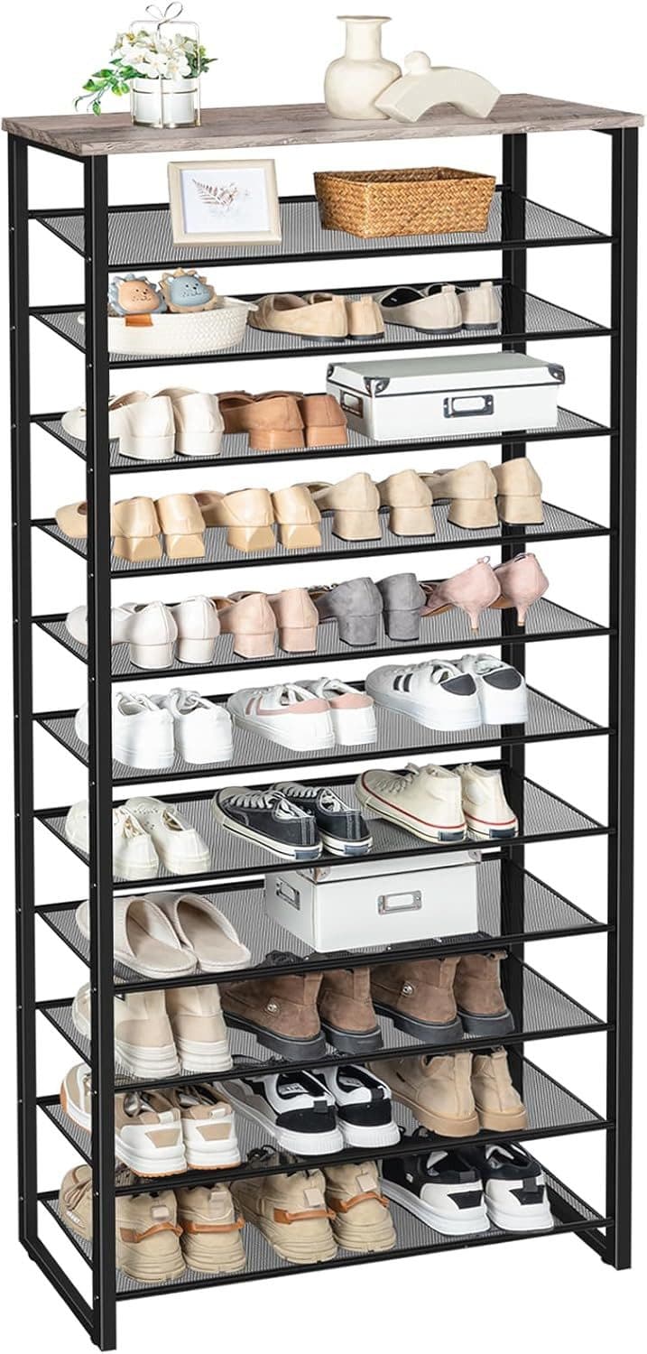 Hoobro Schuhregal 12-stöckig Braun/Schwarz Industriestil - Bild 2