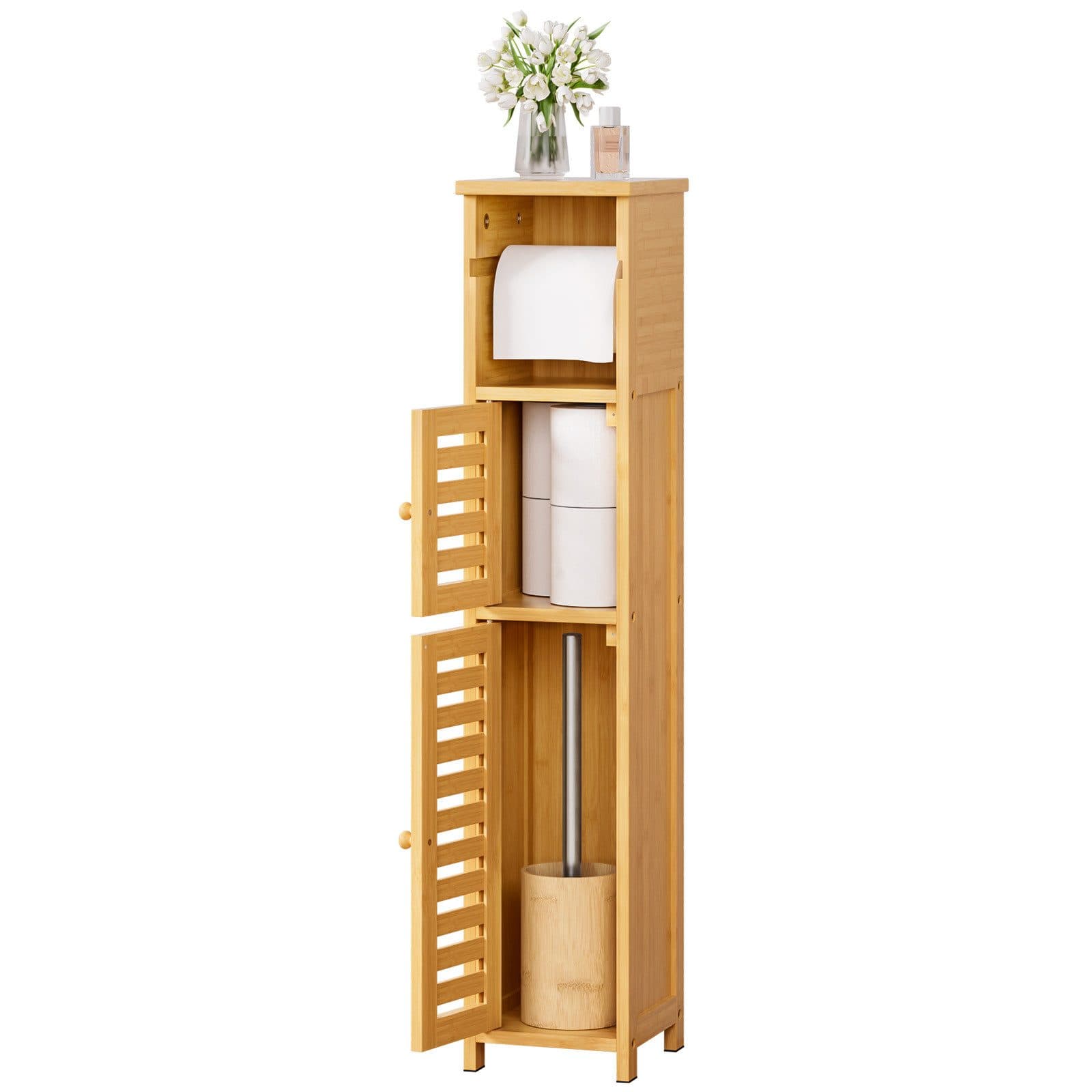 Yorbay Toilettenpapierhalter Schmaler Badezimmerschrank Bambus - Bild 2