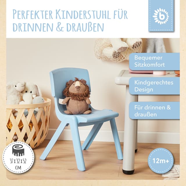BIECO Kinderstuhl Blau - Stapelbar, Kippsicher, Hochwertiger Kunststoff