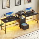 OYRREU Doppelschreibtisch mit LED-Beleuchtung und 3 Schubladen Bild 2
