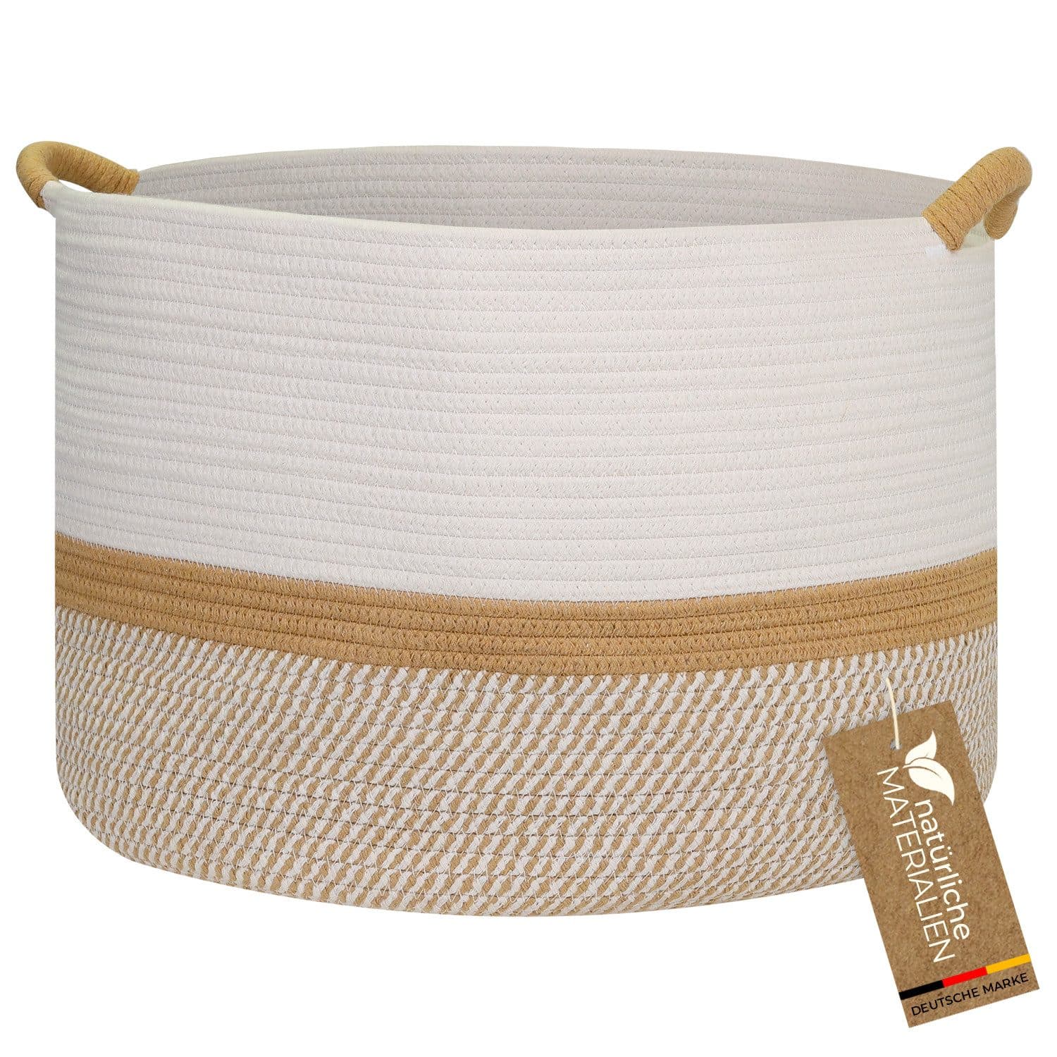 HMF Aufbewahrungskorb Baumwolle Verstärkte Griffe Weiß-Braun - Bild 2