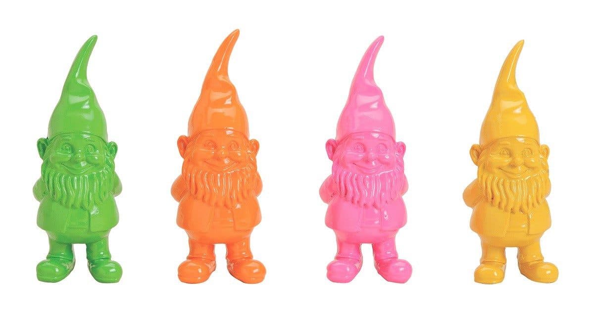 Geschenkestadl Gartenzwerge 4-tlg. Bunt Gelb Orange Grün Pink Polyresin